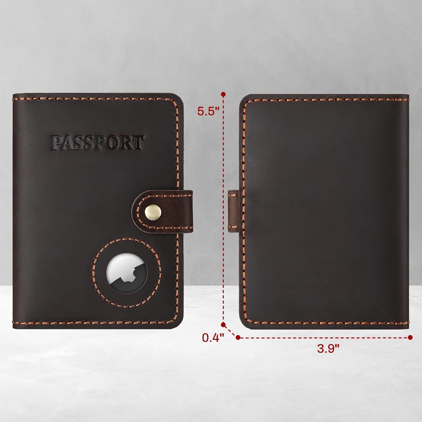 Full Grain Leather Passport Holder with AirTag, Travel Passport Wallet and Air Tag Cover for Men and Women, with 4 Card Holder