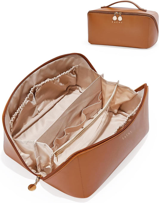 EACHY Travel Makeup Bag,Large Capacity Cosmetic Bags for Women,Waterproof Portable Pouch Open Flat Toiletry Bag Pattern Makeup Bag