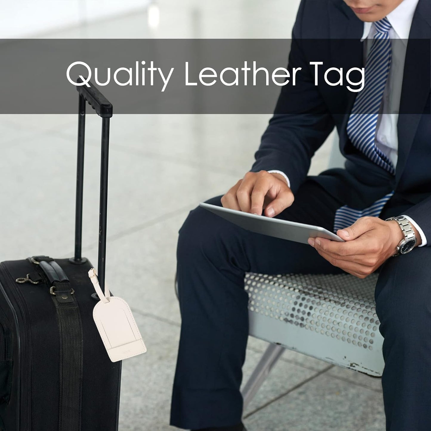 Faux Leather Luggage Tags for Suitcase Tag Set Privacy Protection with Identifie Name Lable ID Card Baggage tag for Men Women Travel Accessories, 2/4 Pack (LT06-White)