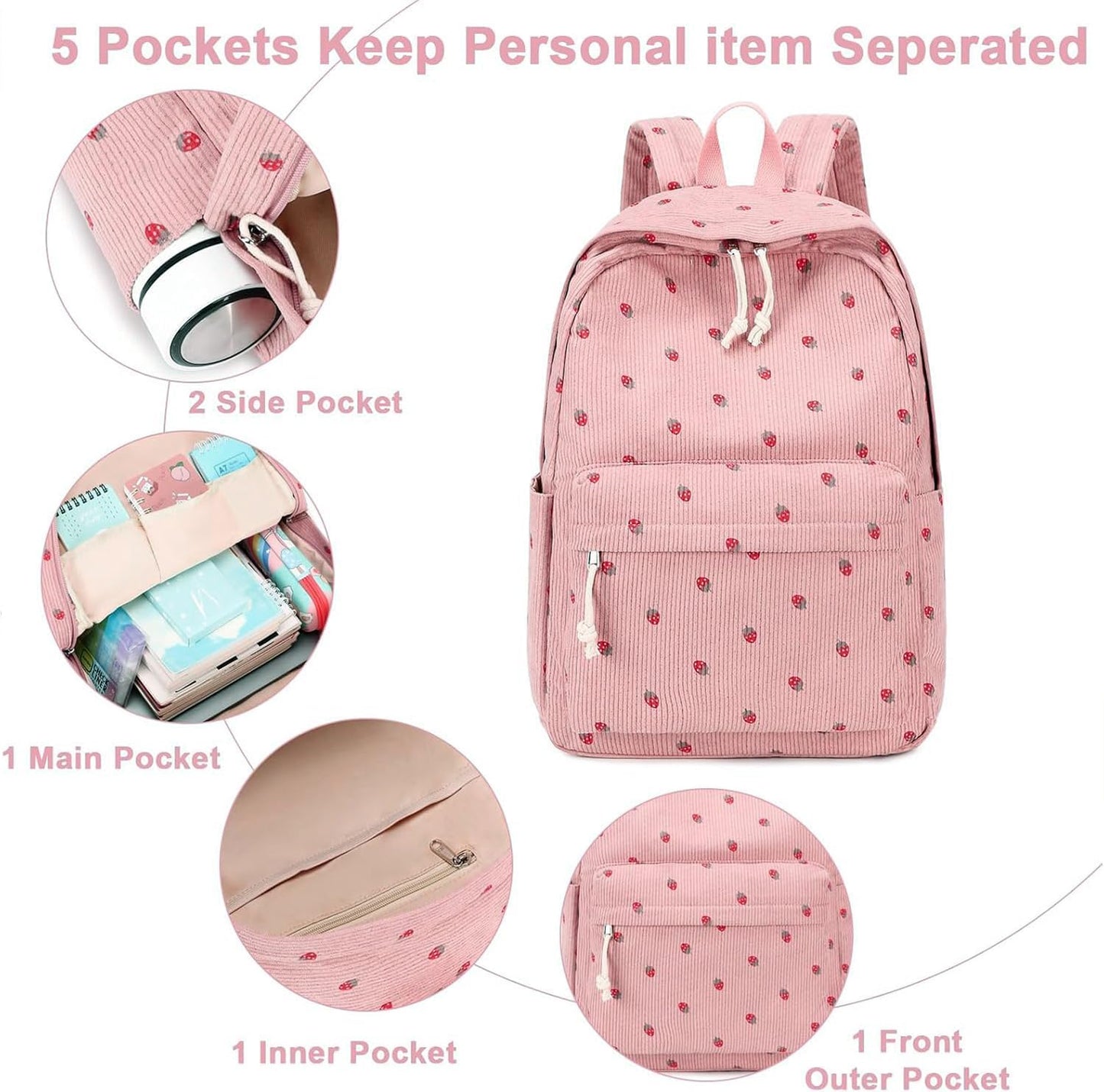 School Backpack for Teen Girls Bookbags Elementary High School Corduroy Laptop Bags Women Travel Daypacks