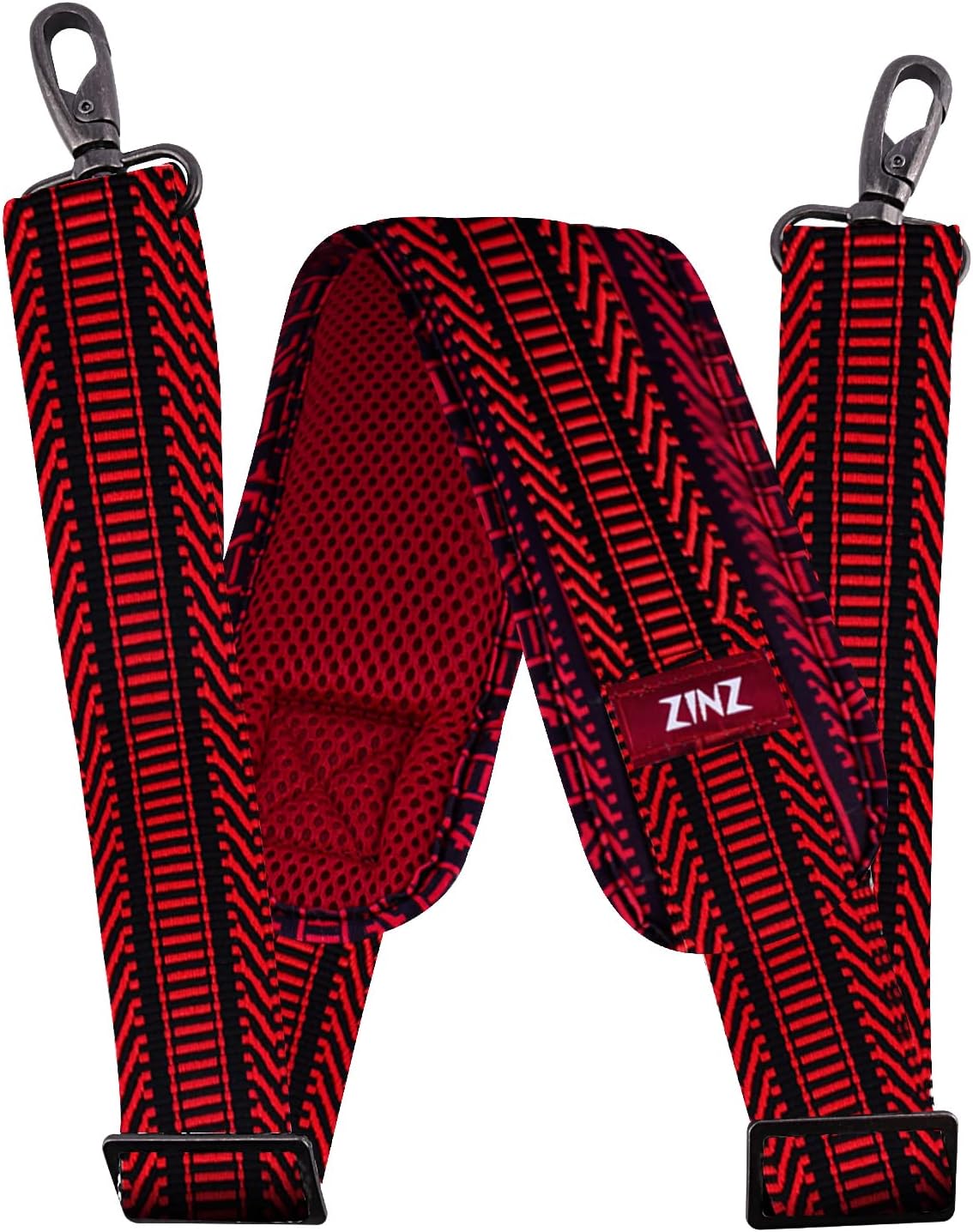 ZINZ 79 inch Shoulder Strap, Extra-thick Fixed Cushion Pad and Dual Clasps Universal Replacement Strap with Metal Swivel Hooks (200cm) (Black&Red Jacquard)