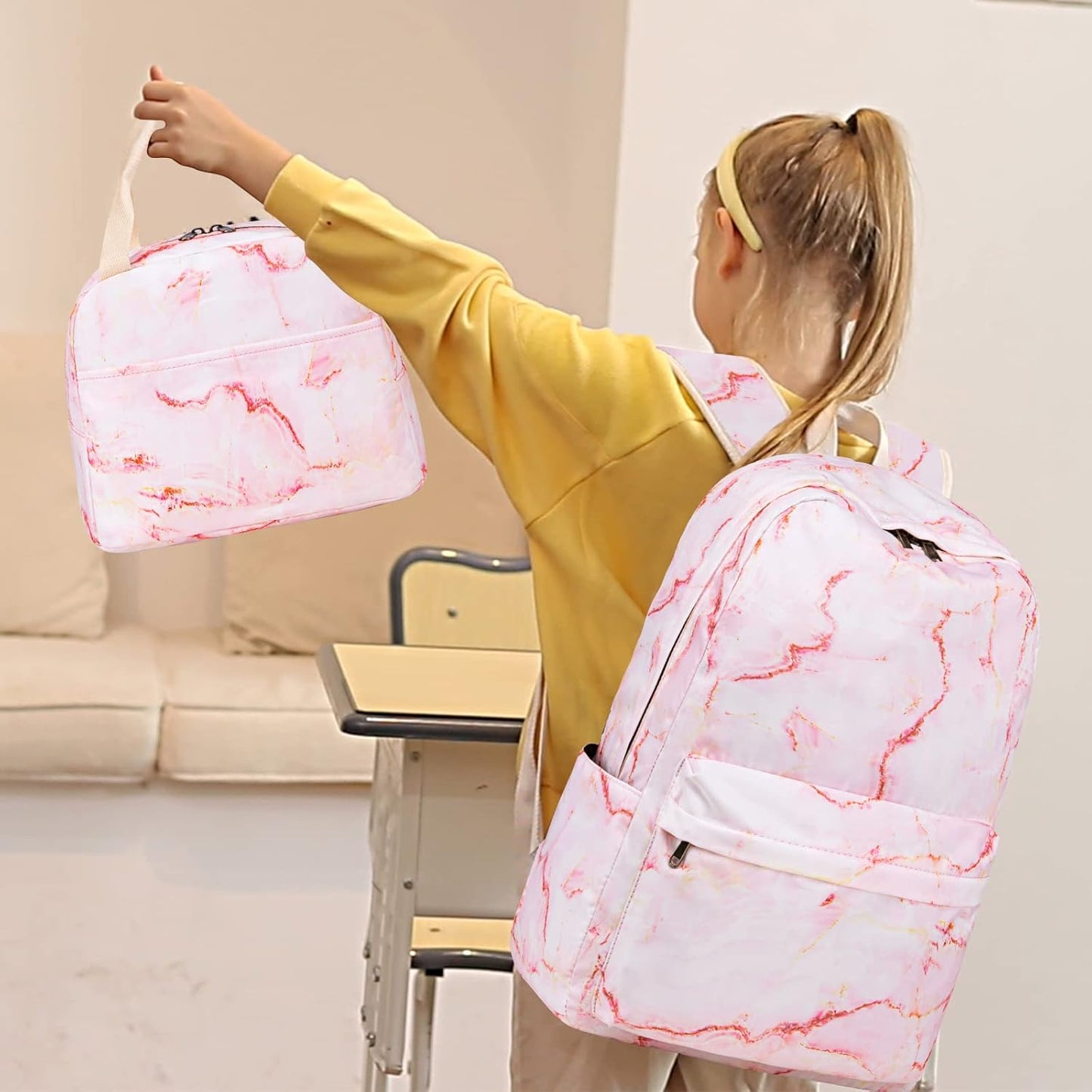 LEDAOU Backpack for Girls School Bag Kids Bookbag Teen Backpack Set Daypack with Lunch Bag and Pencil Case