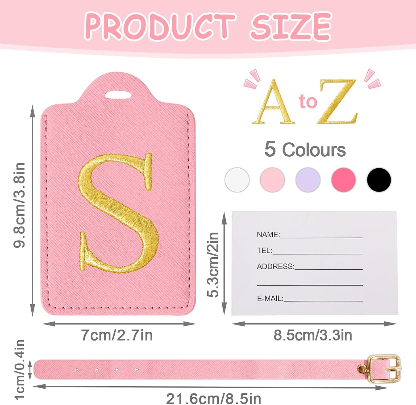Personalized Initial Luggage Tags for Suitcases, Cute PU Leather Embroidered Letter Travel Luggage