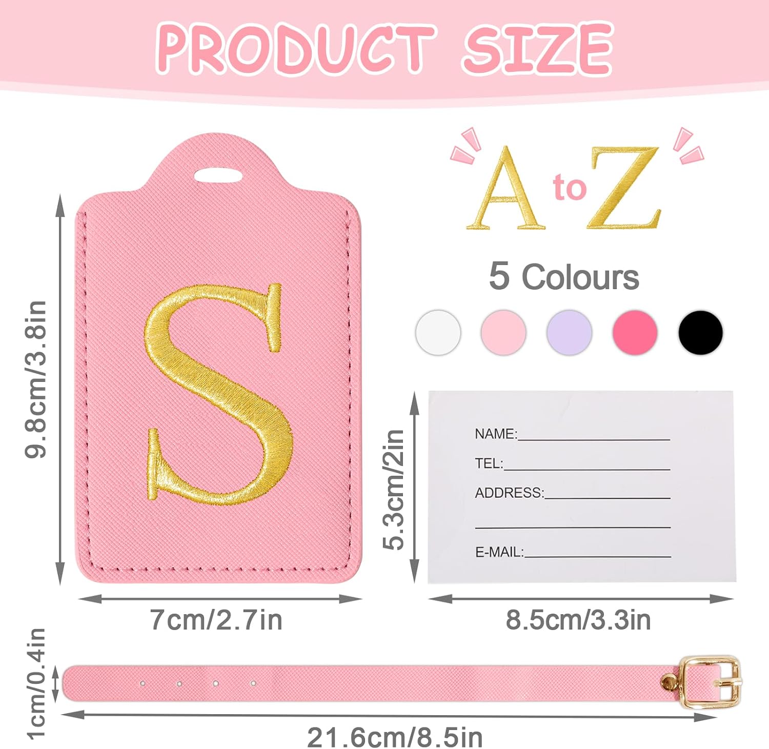 Personalized Initial Luggage Tags for Suitcases, Cute PU Leather Embroidered Letter Travel Luggage