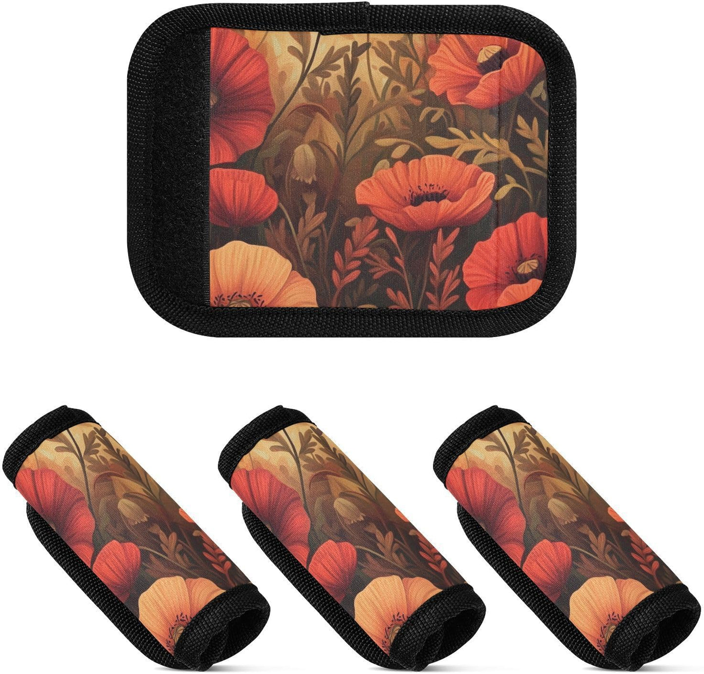 Poppy Flowers and Autumn Leaves 2 Pack Luggage Handle Wraps Covers for Suitcase Identifiers Bag Tags Travel Accessories