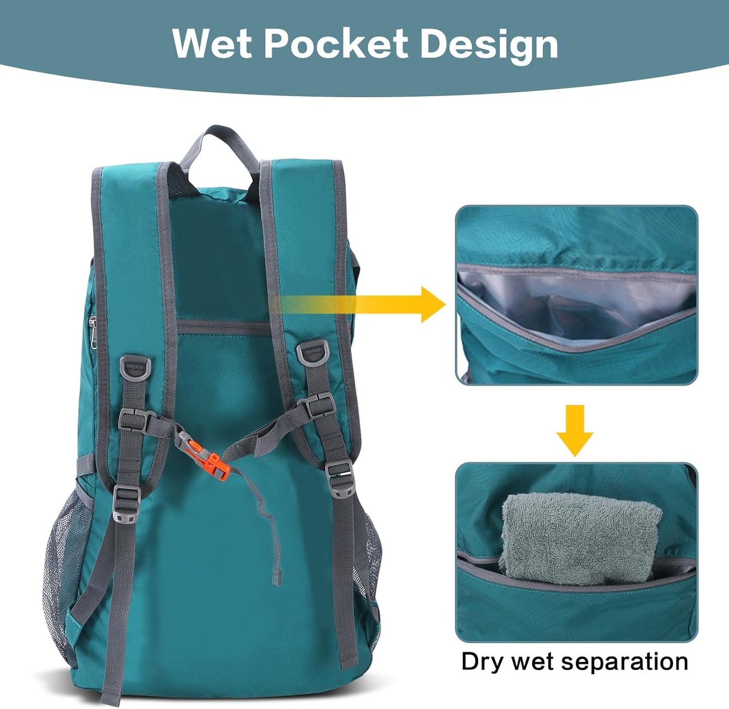 40L Hiking Backpack, Lightweight Foldable Hiking Daypack with Wet Pocket, Waterproof Travel Camping Bag for Men Women