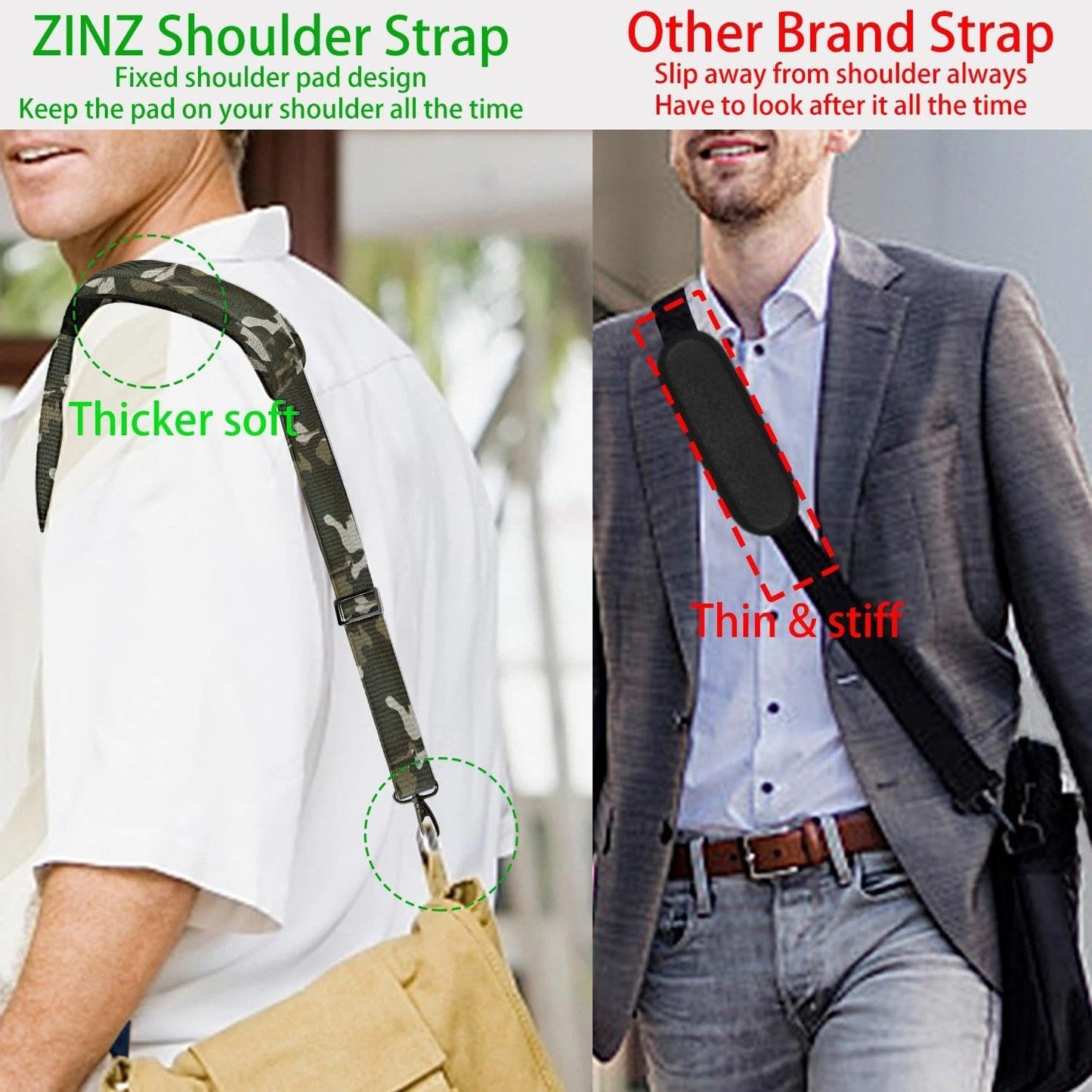 ZINZ Shoulder Strap 58" Ultra-Thick Fixed Padded and Adjustable Buckles Crossbody Strap for Briefcase Laptop Bag Luggage
