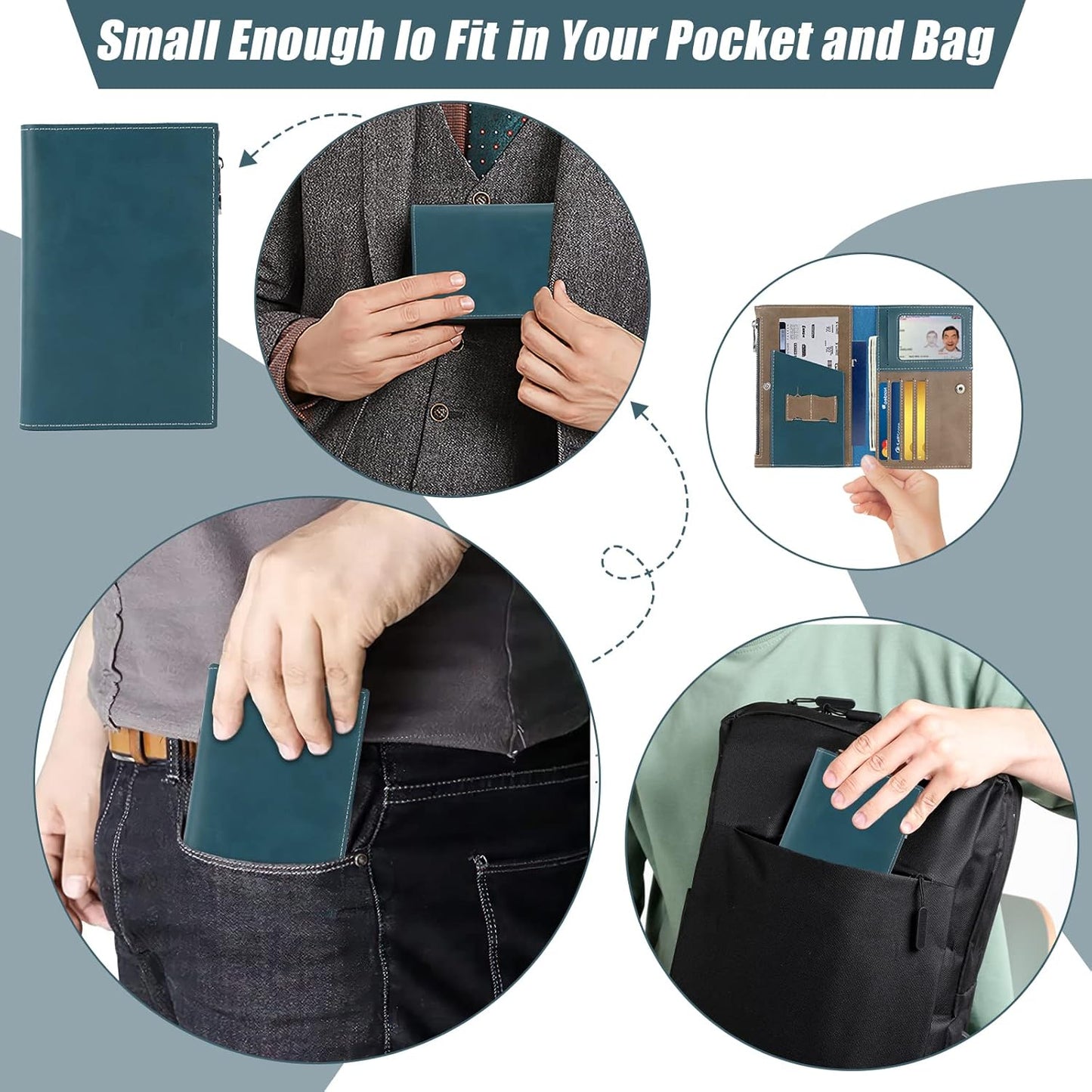 Slim Passport Holder for Man & Women, Compact Leather Passport Wallet with Card Holders SIM Slots and Zippered Pocket, for Secure Traveling and Documentation Organizer (Dark Blue)