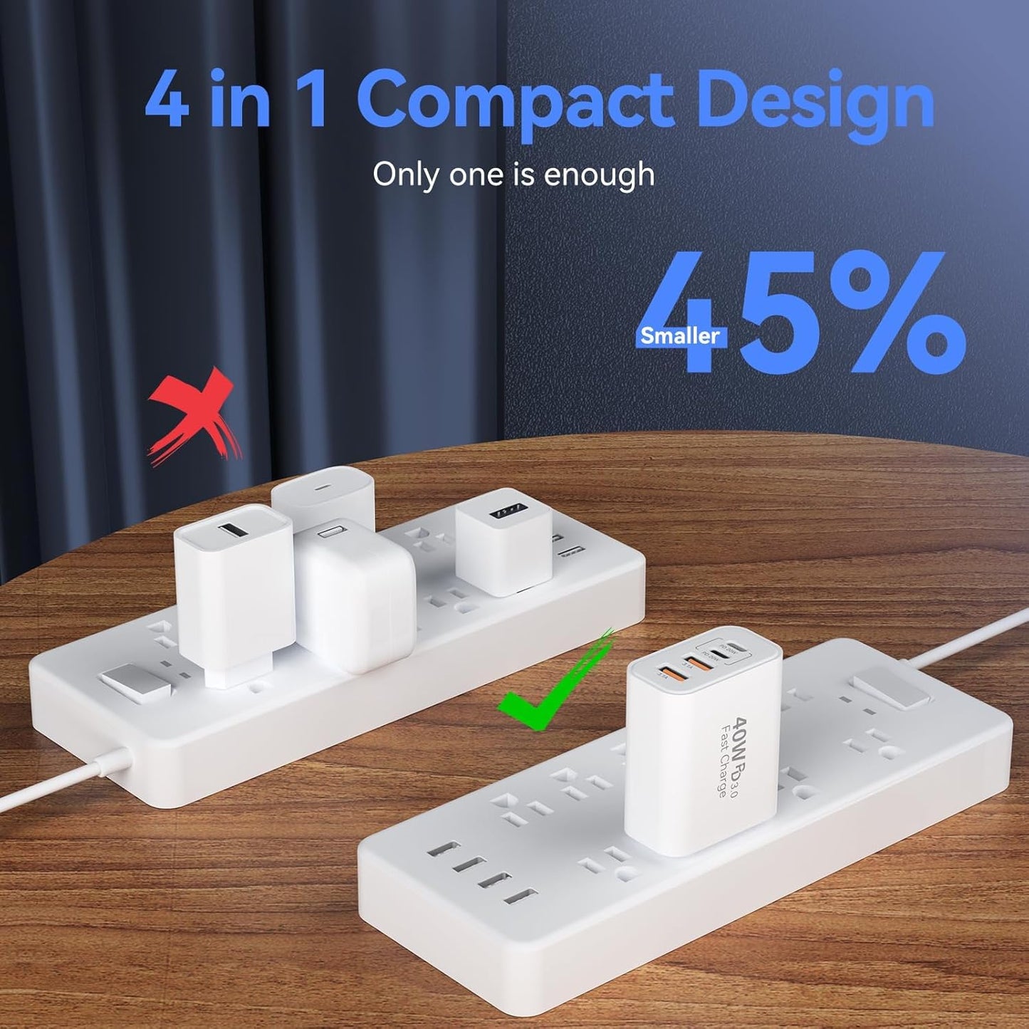 USB C Wall Fast Charger Block, 40W 4-Port Type C Charger Fast Charging Blocks PD Power Charger Adapter+QC 3.0 USB Multiport Charger Brick for iPhone 17/16/15/14/13/12 Pro Max, iPad, Galaxy S25-2Pack