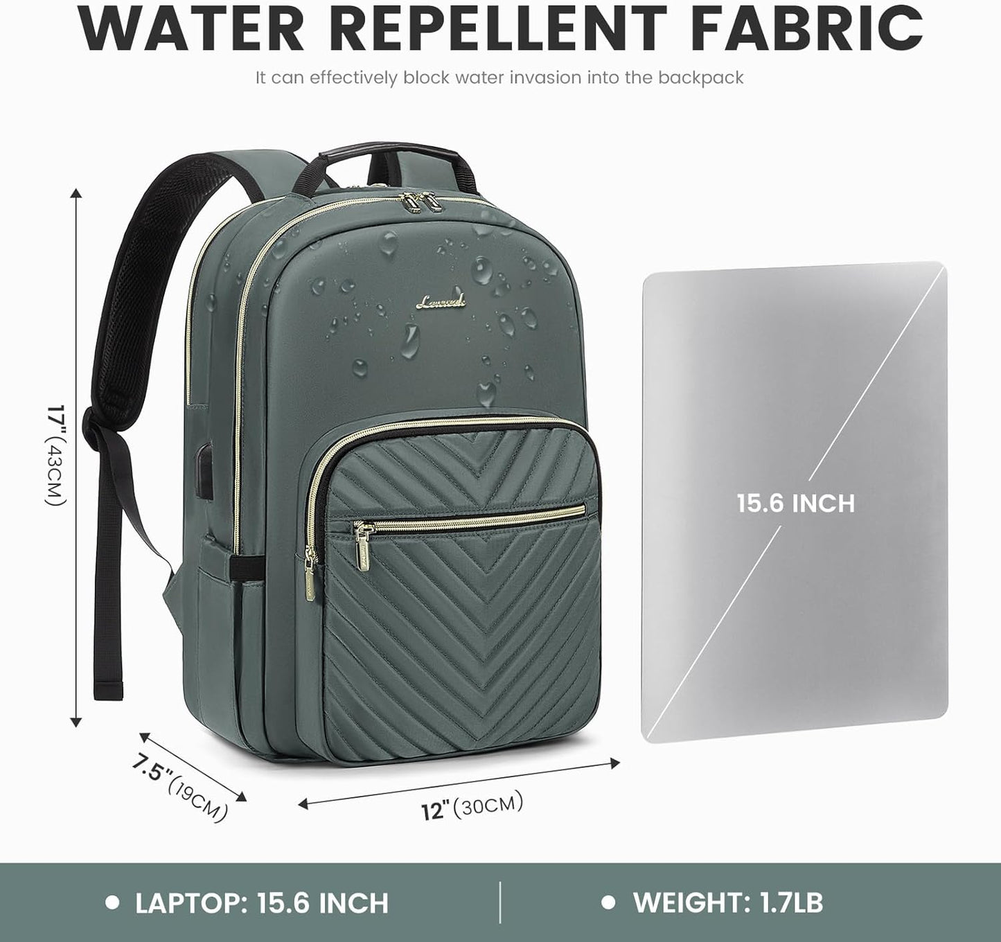 LOVEVOOK Laptop Backpack for Women 15.6 inch,Cute Womens Travel Backpack Purse,Professional Laptop Computer Bag,Waterproof Work Business College Teacher Bag Carry on Backpack with USB Port,Grass Green