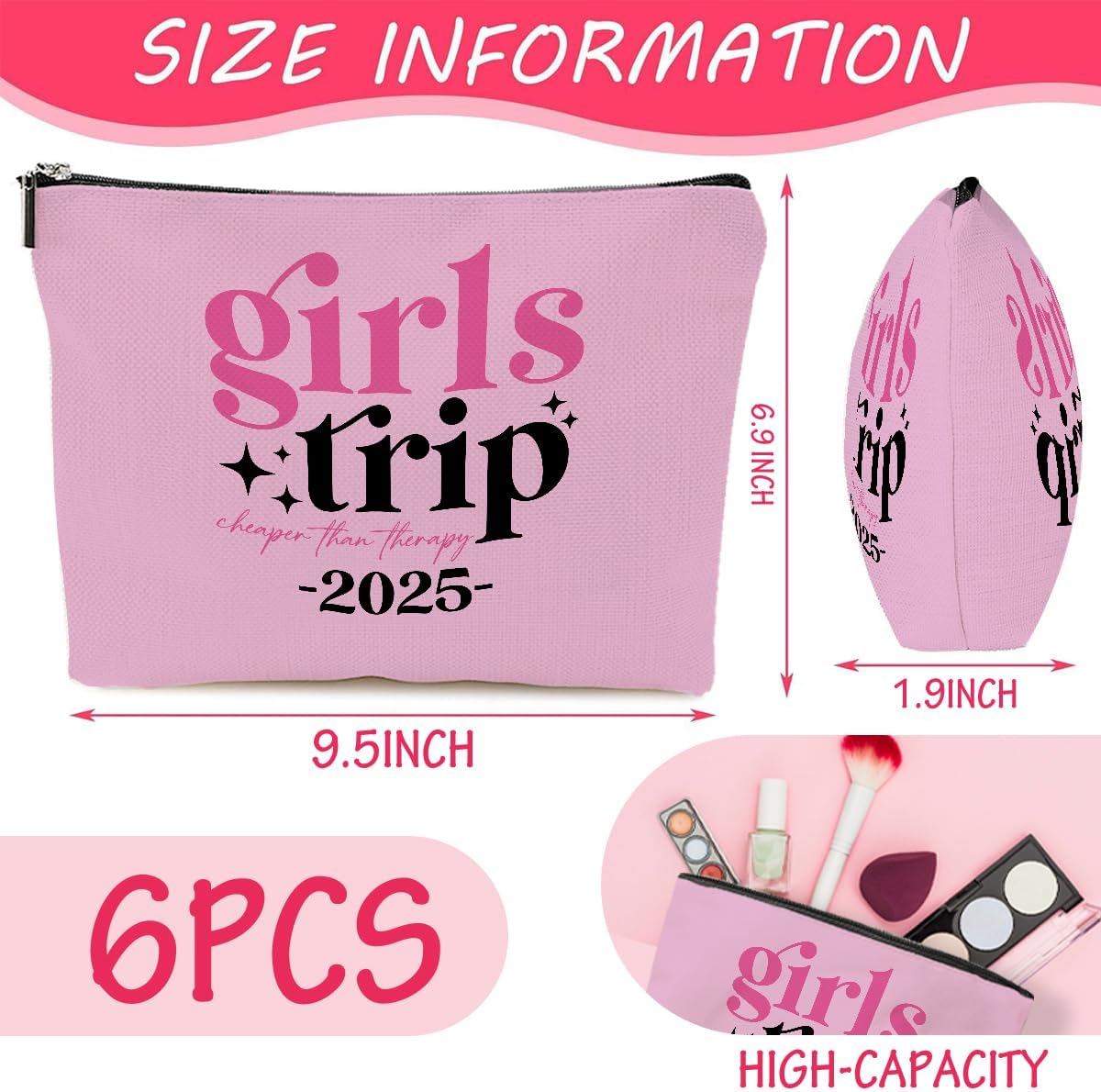 6 Pcs Girls Trip Gifts Set - Insulated Makeup Cosmetic Travel Bag Kit for Women, Bachelorette Weekend Favors, Spa Vacation Essentials, Mother's Day Christmas Birthday Gift for Friends Daughter