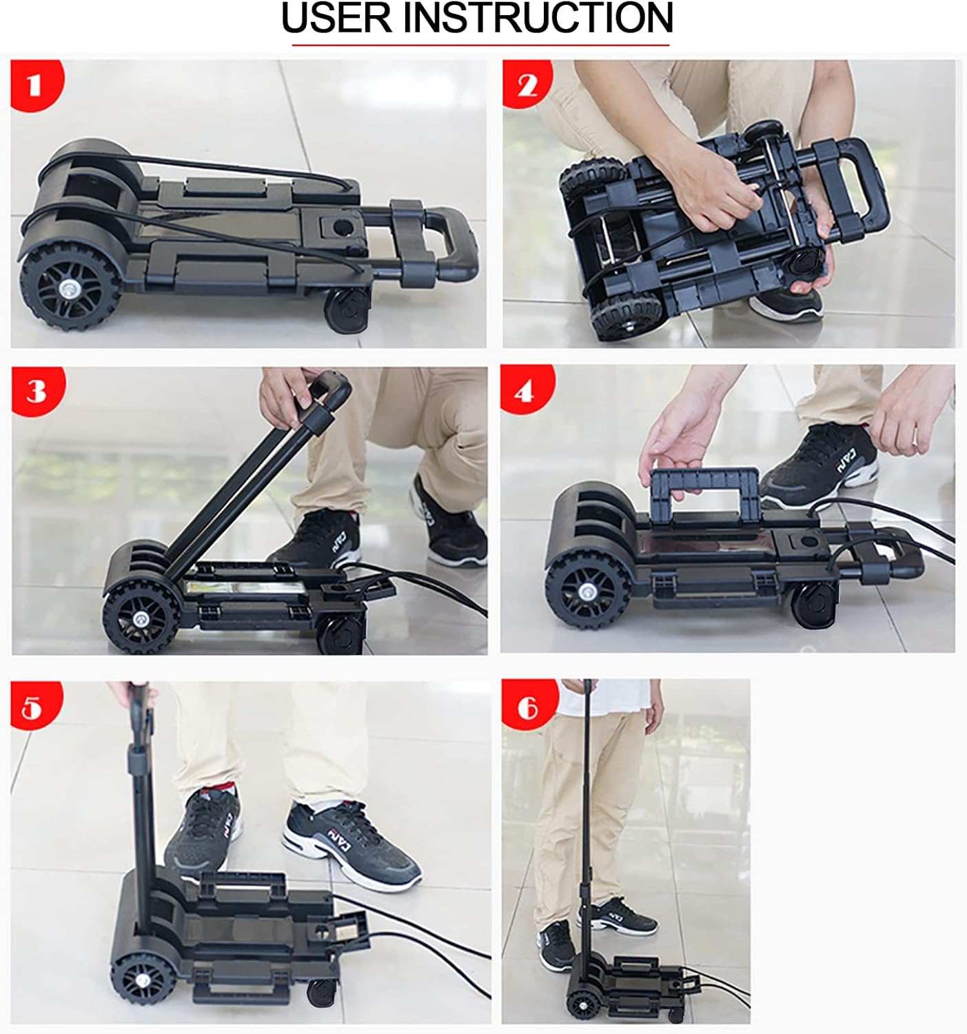 Foldable Plastic Folding Cart Lightweight Folding Shopping Trolley Mini Luggage Hand Truck for Travel Shopping Moving Office Use (2-Wheels)