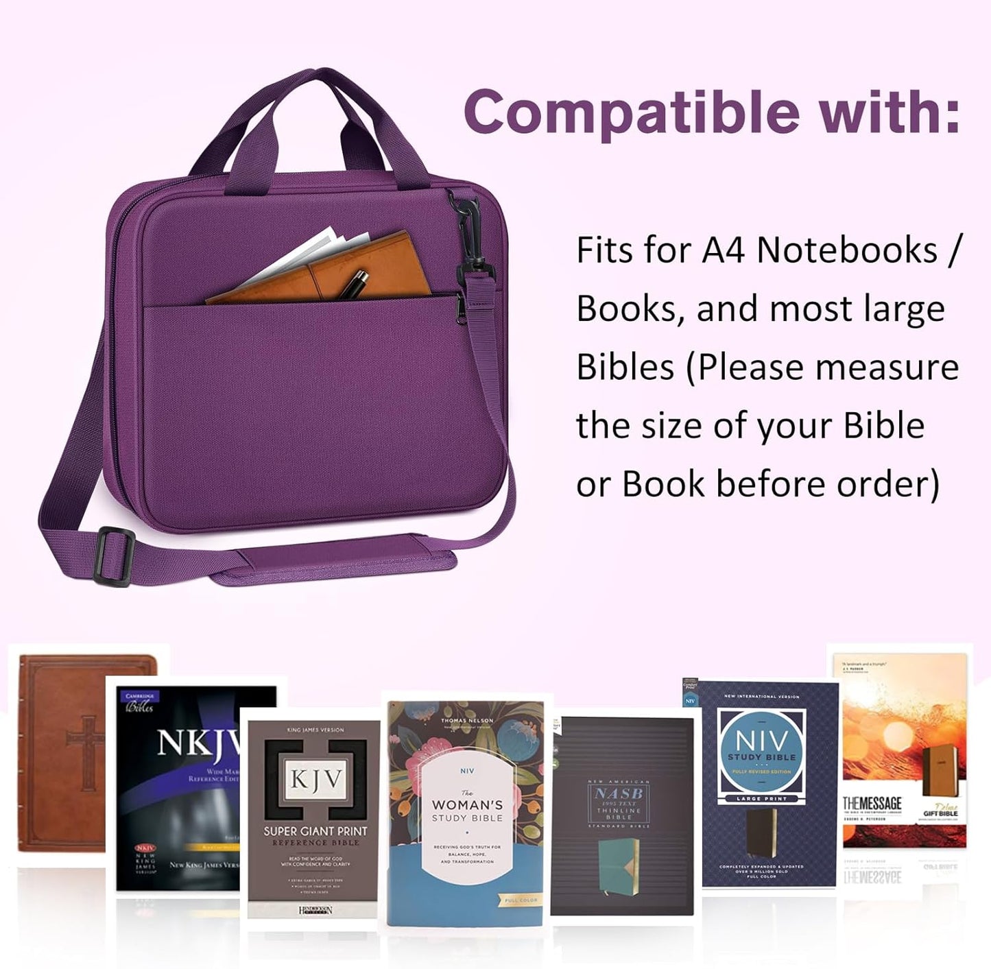 FINPAC Large Bible Cover, Carrying Book Case Church Bag Bible Protective with Zippered Pocket and