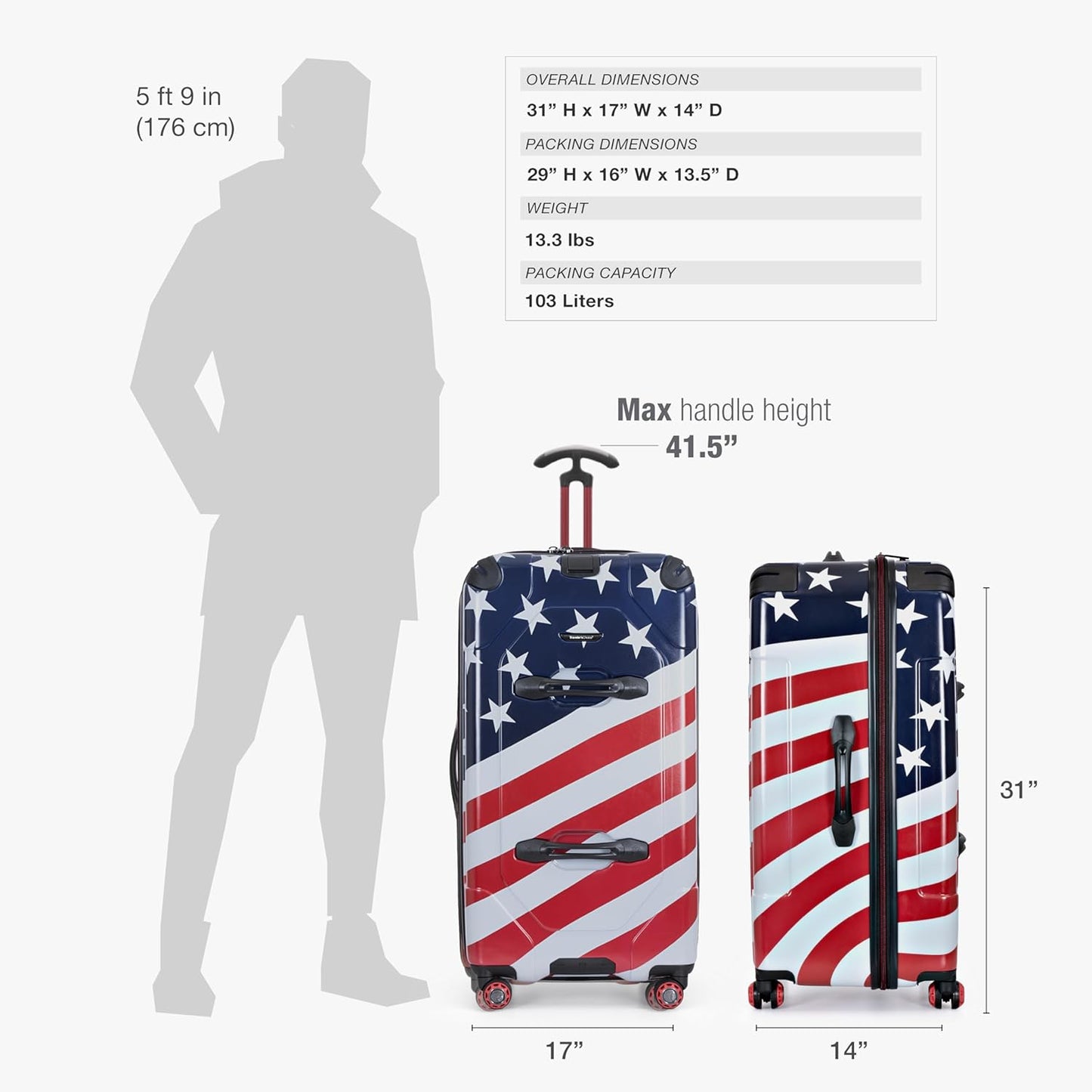 Traveler's Choice Maxporter II Hardside Polycarbonate Spinner Wheels, American Flag, 30" Trunk Luggage