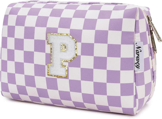 Narwey Birthday Gifts for Women Teen Girls Kids Personalized Initial Makeup Bag Monogram Preppy Cosmetic Bag Trendy Stuff 6 8 10 11 12 13 14 16 18 Years Old Travel Toiletry Bag (Purple P)