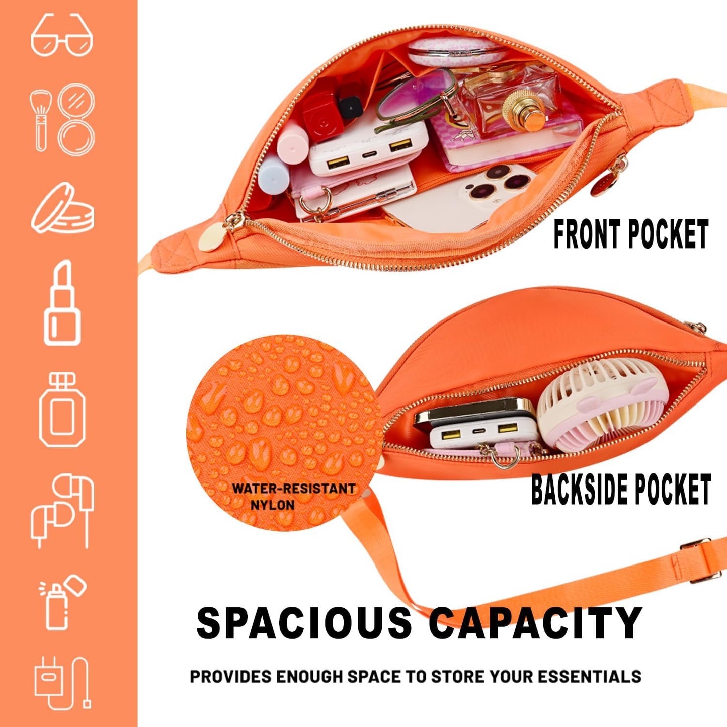 Belt Pack for Women Crossbody Bags for Women Travel Nylon Sling Fanny Waist (Orange)