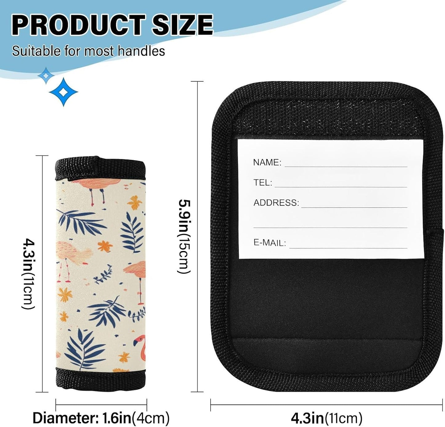 Flamingos and Palm Leaves Yellow 4 Pack Luggage Handle Wraps Covers for Suitcase Identifiers Bag Tags Travel Accessories