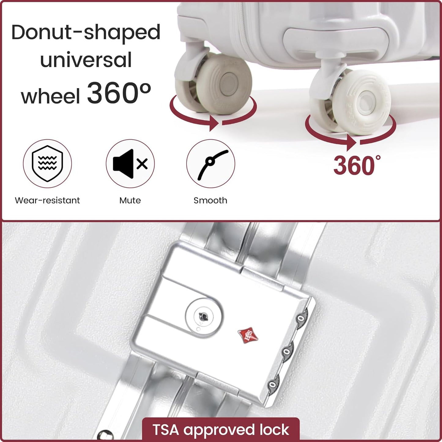 20 Inch Carry On Luggage with Spinner Wheels,Lightweight Travel Luggage Airline Approved for Men Women, White
