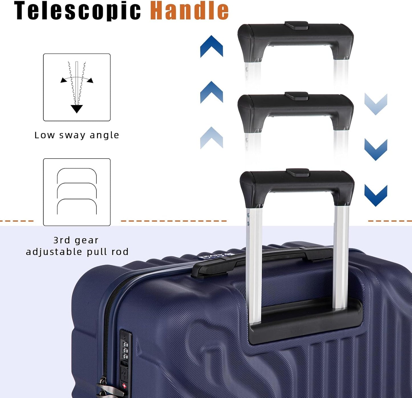 Luggage Sets Suitcase Sets 5 Piece Luggage Sets Suitcase with ABS Hard Shell Lightweight TSA Lock and Double Rotatable Detachable Wheels(Navy,20"/24"/28"/DB/TB)