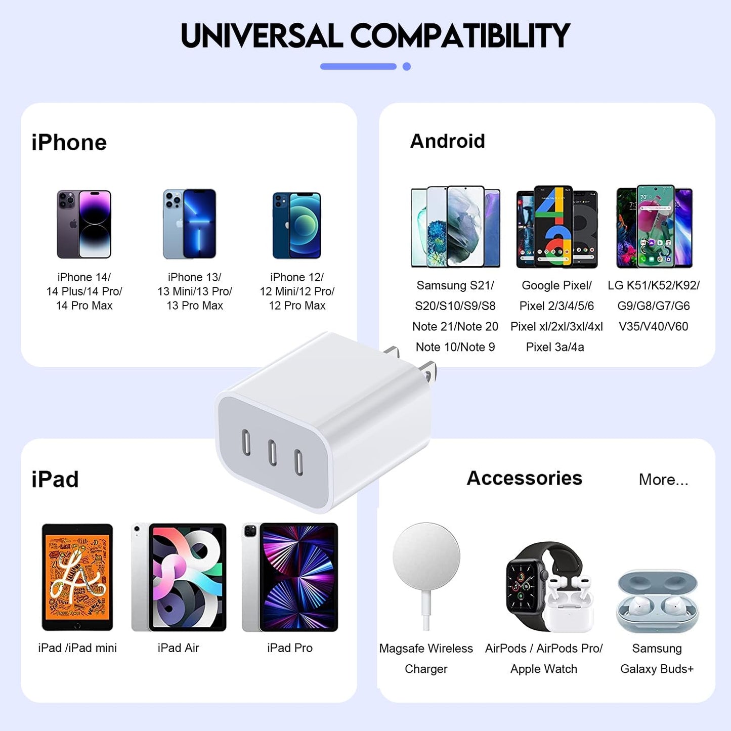 iPhone 16/17 Charger Block,USB C Charger [2 Pack] 35W 3-Port Wall Cube Fast Type C Charging Block PD Power Adapter for iPhone 17/17 Pro Max/16/16Pro/15/15Pro/14 Pro Max/13/12/11, iPad,Galaxy,Pixel 4/3