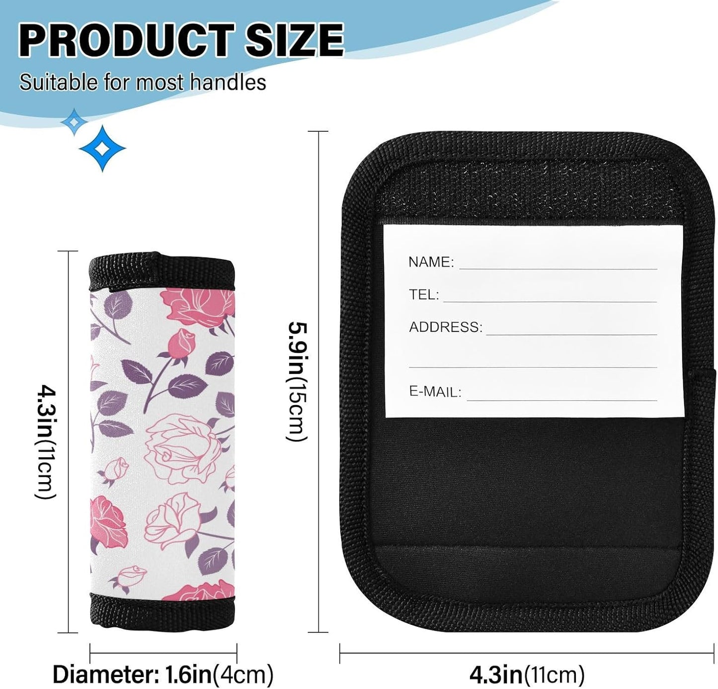 Pink and White Roses 4 Pack Luggage Handle Wraps Covers for Suitcase Identifiers Bag Tags Travel Accessories