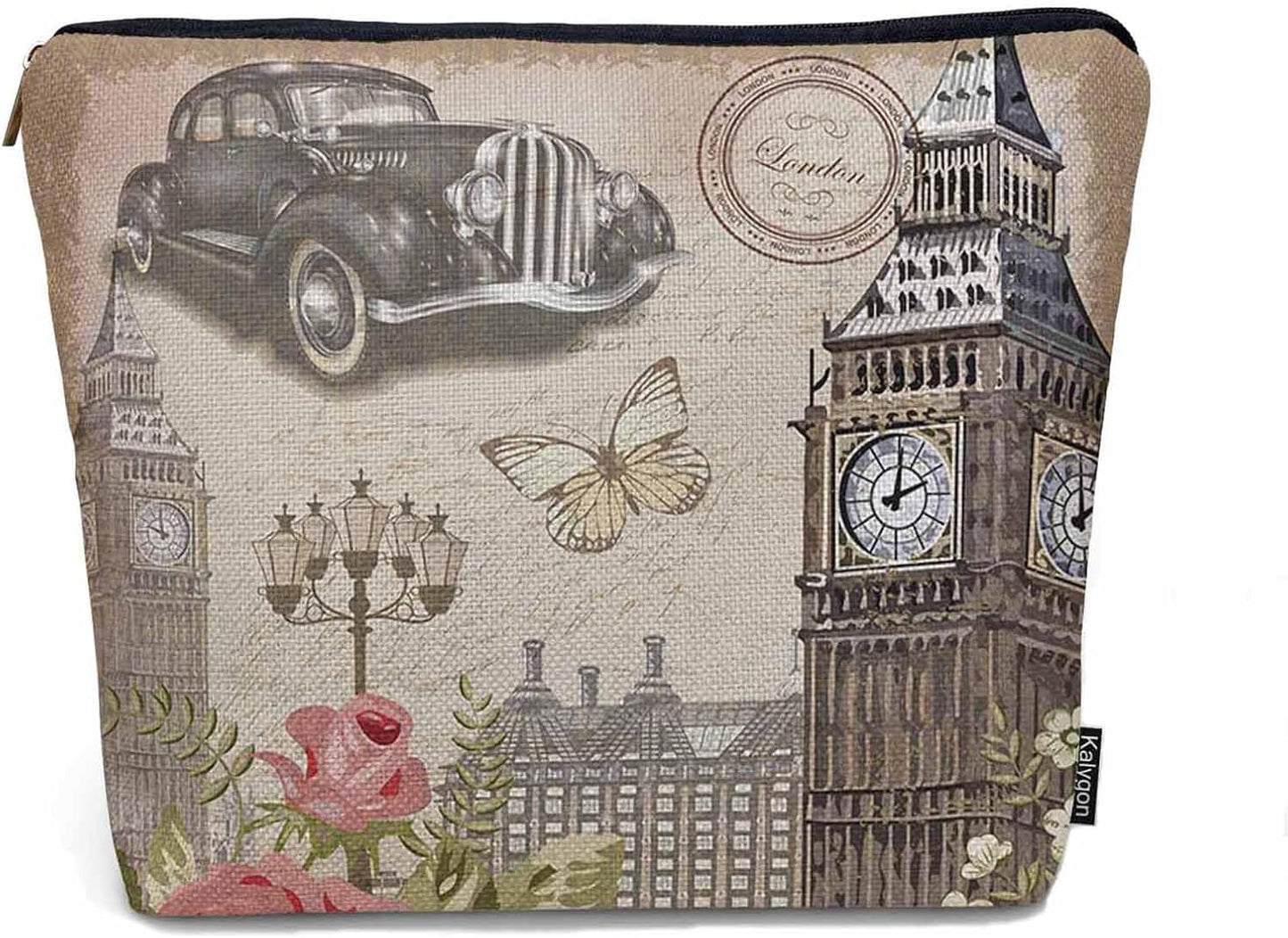 London Cosmetic Bags For Women, Vintage London Retro Car Big Ben Rose Roomy Makeup Bag Toiletry Bag Accessories Organizer Storage Bags Makeup Pouch For Travel Business Gym Camping Bathroom