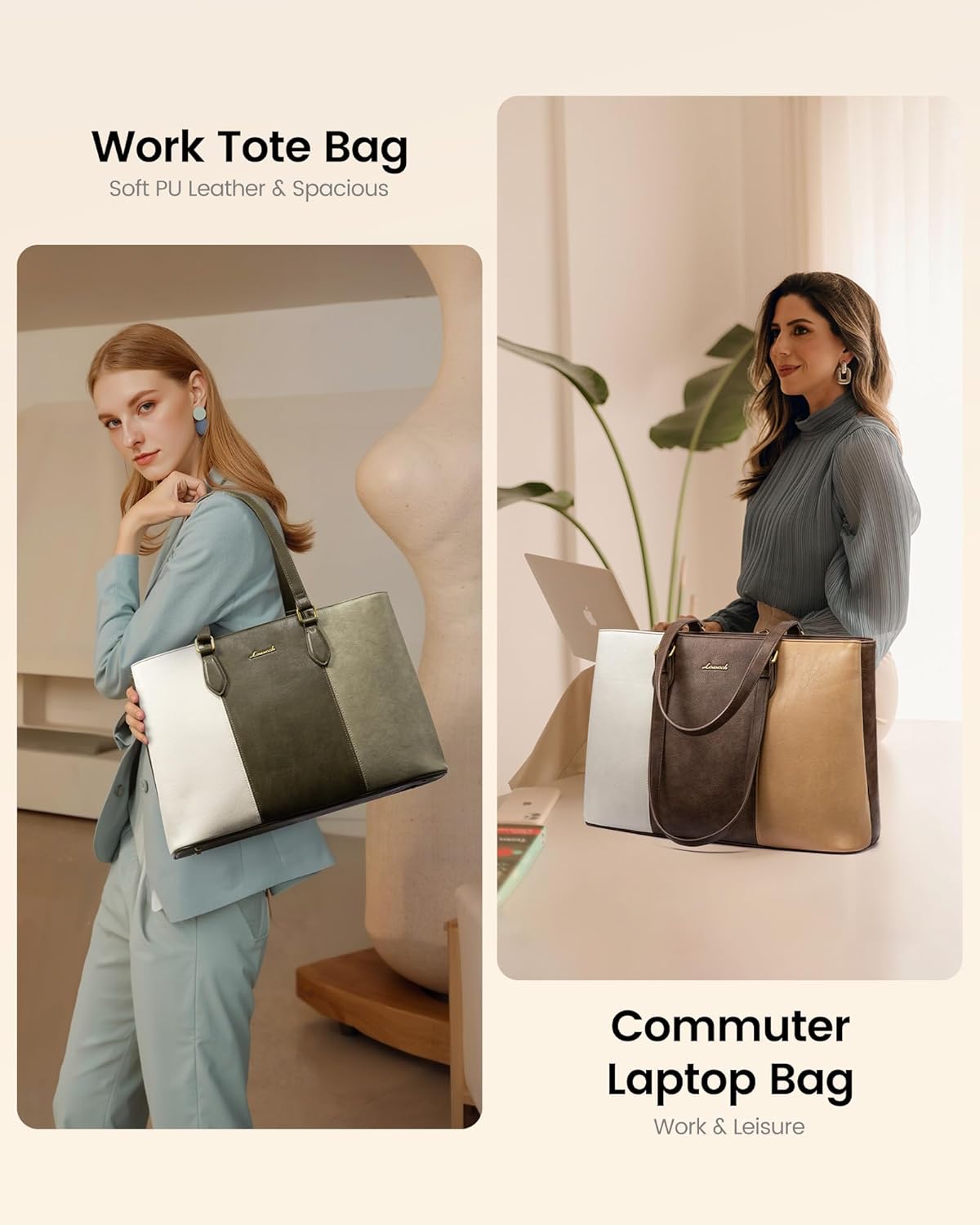 LOVEVOOK Laptop Tote Bag for Women,Work Tote with Wristlet,PU Leather Computer Bag for