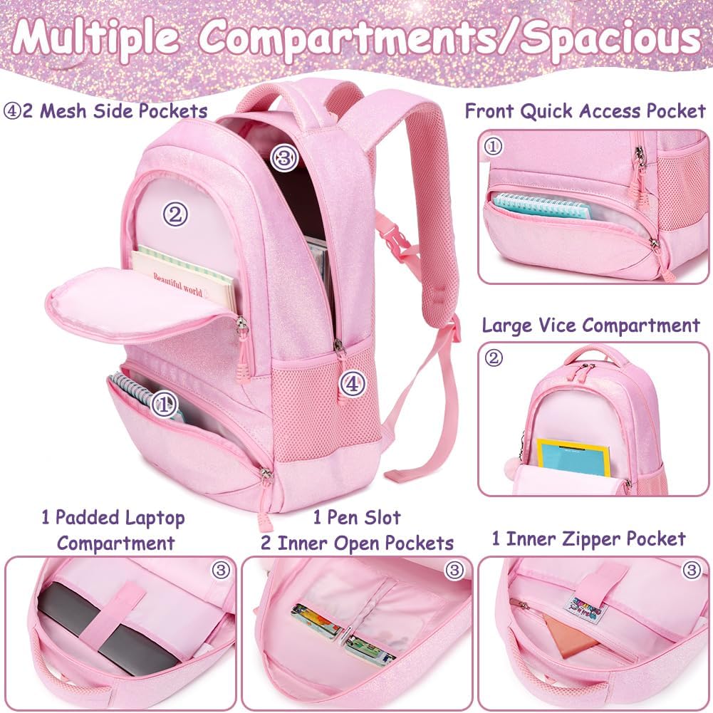 Meisohua Girls Backpack with Lunch Box 3 in 1 Set Kids Backpack for Girls Preschool Kindergarten Elementary School Backpack