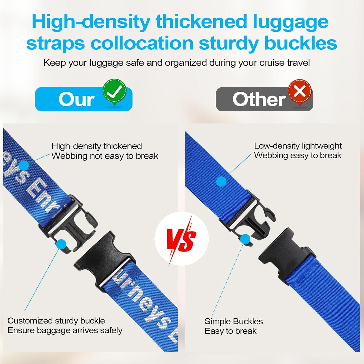 Clear Waterproof Cruise Luggage Tag Holder and Luggage Strap for Carnival, MSC, Costa, NCL & Princess Cruise Ships, Cruise Ship Travel Essential for 2025-2026 (Blue)