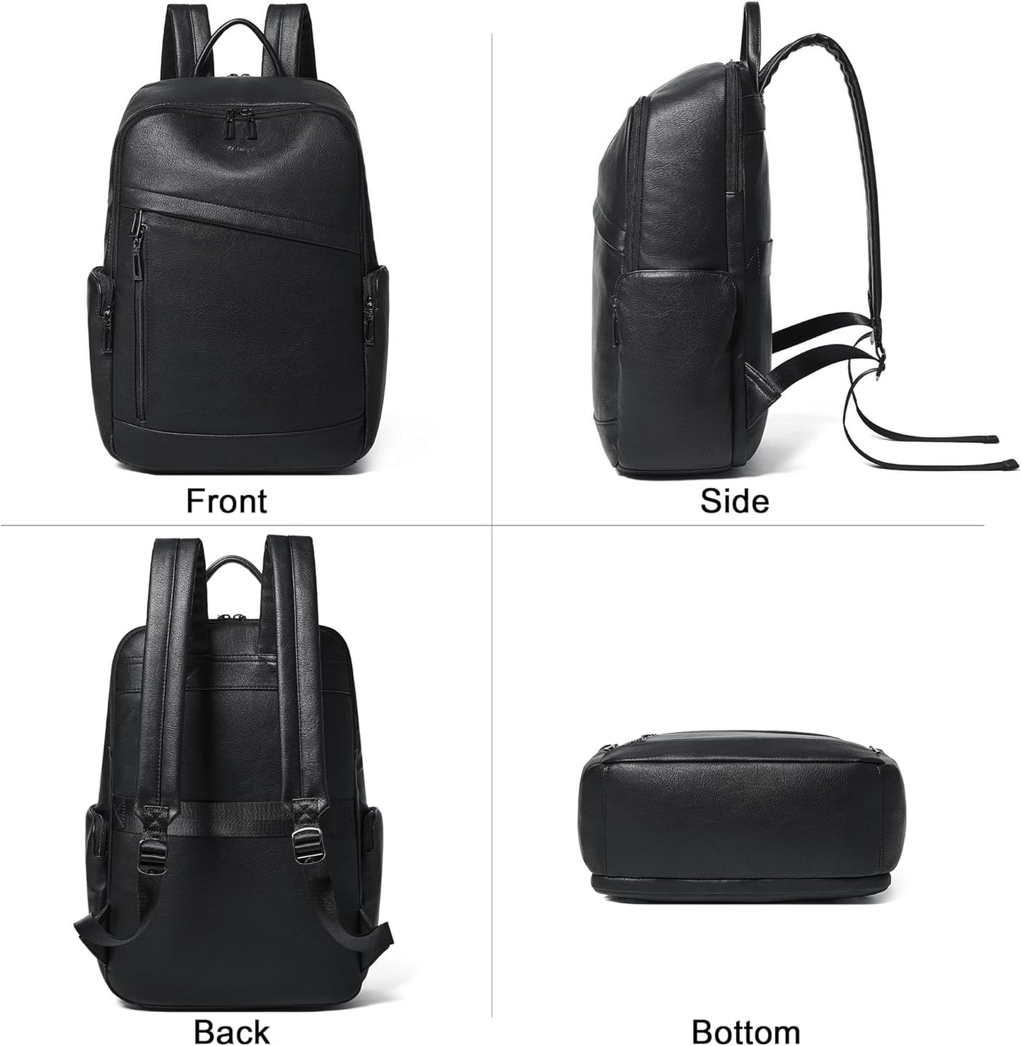 Computer Backpack for Women Soft Leather Back pack with 15.6 inch Laptop Compartment, Fashion Ladies Travel Backpack, Black
