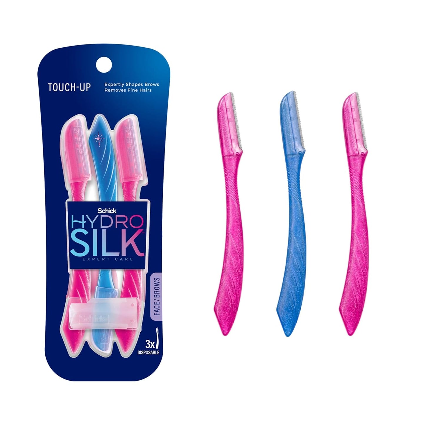 Schick Hydro Silk Touch-Up Dermaplaning Tool with Precision Cover, 3ct | Dermaplane Razor, Face Razors for Women, Peach Fuzz Remover