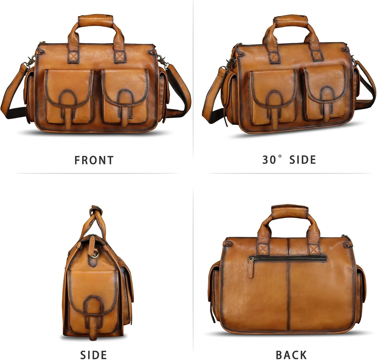 Genuine Leather Messenger Bag and Briefcase Purse for Men Real Leather Shoulder Bag Top Handle Satchel Purse for Laptop Strap
