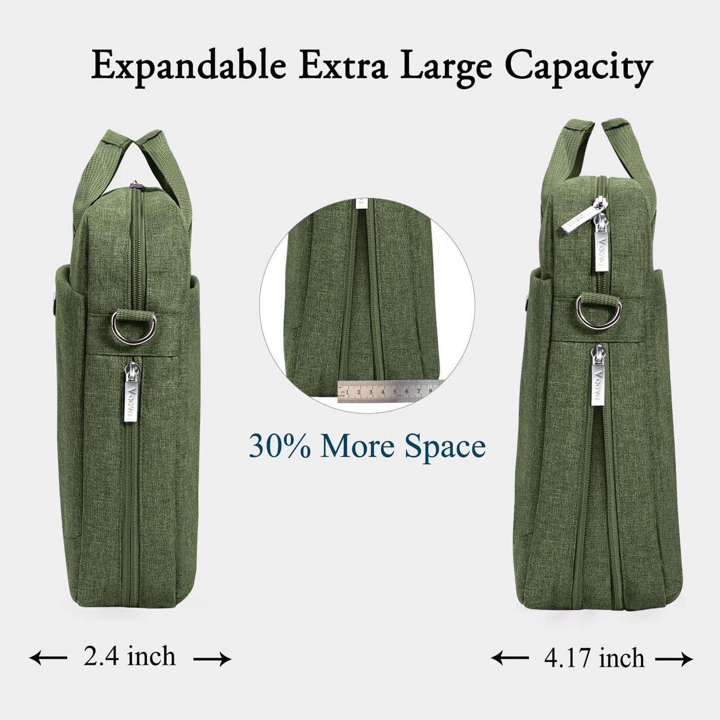 Voova Laptop Bag Case 15 15.6 16 Inch, Computer Sleeve Messenger Bag with Shoulder Strap Expandable Waterproof Business Briefcase for Men Women to Work Travel School, Fit 14-16 Inch Laptop, Army Green