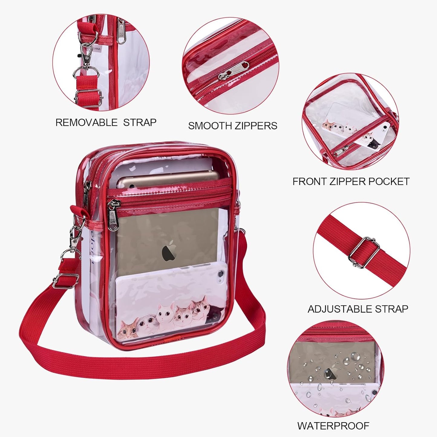 USPECLARE Clear Purse Stadium Transparent Messenger Bag Stadium Approved for Men and Women Clear CrossBody Bag