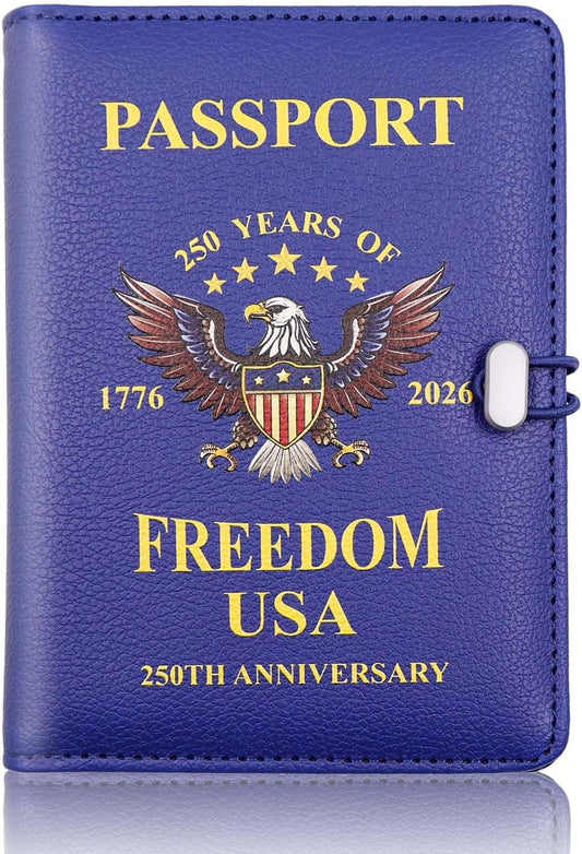 Melsbrinna Passport Holder for Travel,United States 250th Anniversary Passport Holder,Passport Cover Case for Travel,RFID Blocking Travel Wallet Holders for Women and Men (Blue)