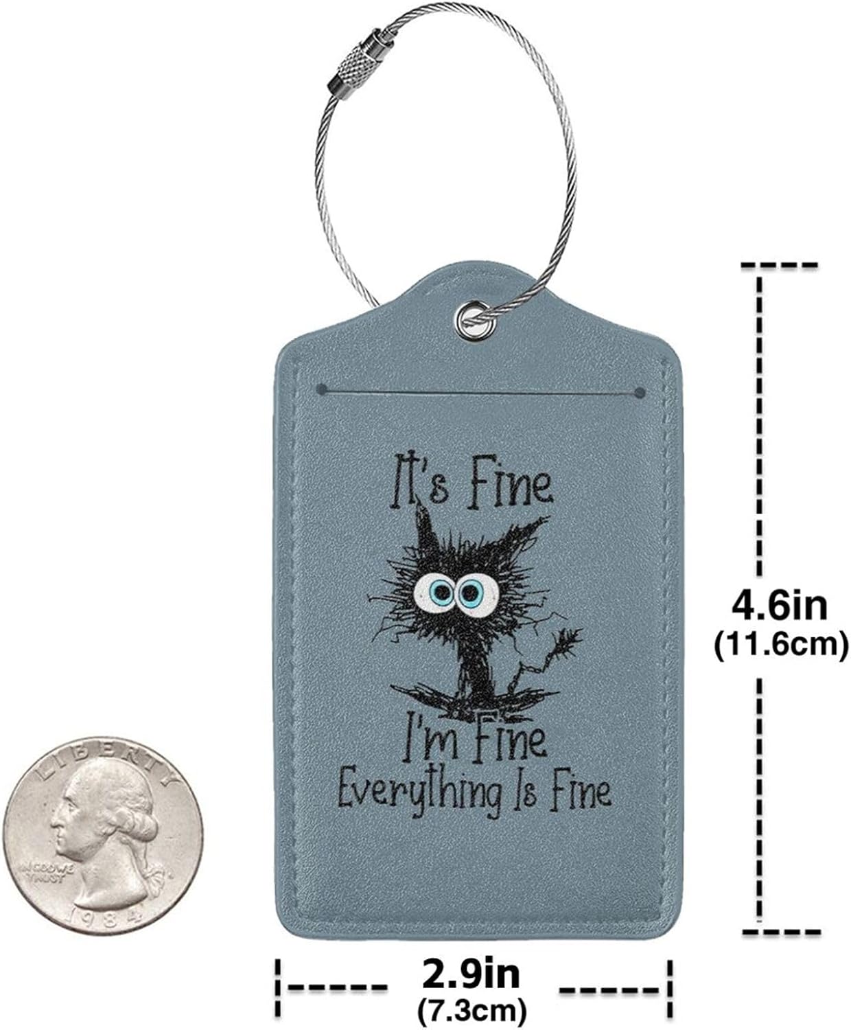 2 Pack Luggage Tags for Suitcase, Privacy Cover ID Label with Stainless Steel and Address Card for Travel Bag Backpack Cruise Ship Essentials Tag Women Men - I'm Fine Funny Cat