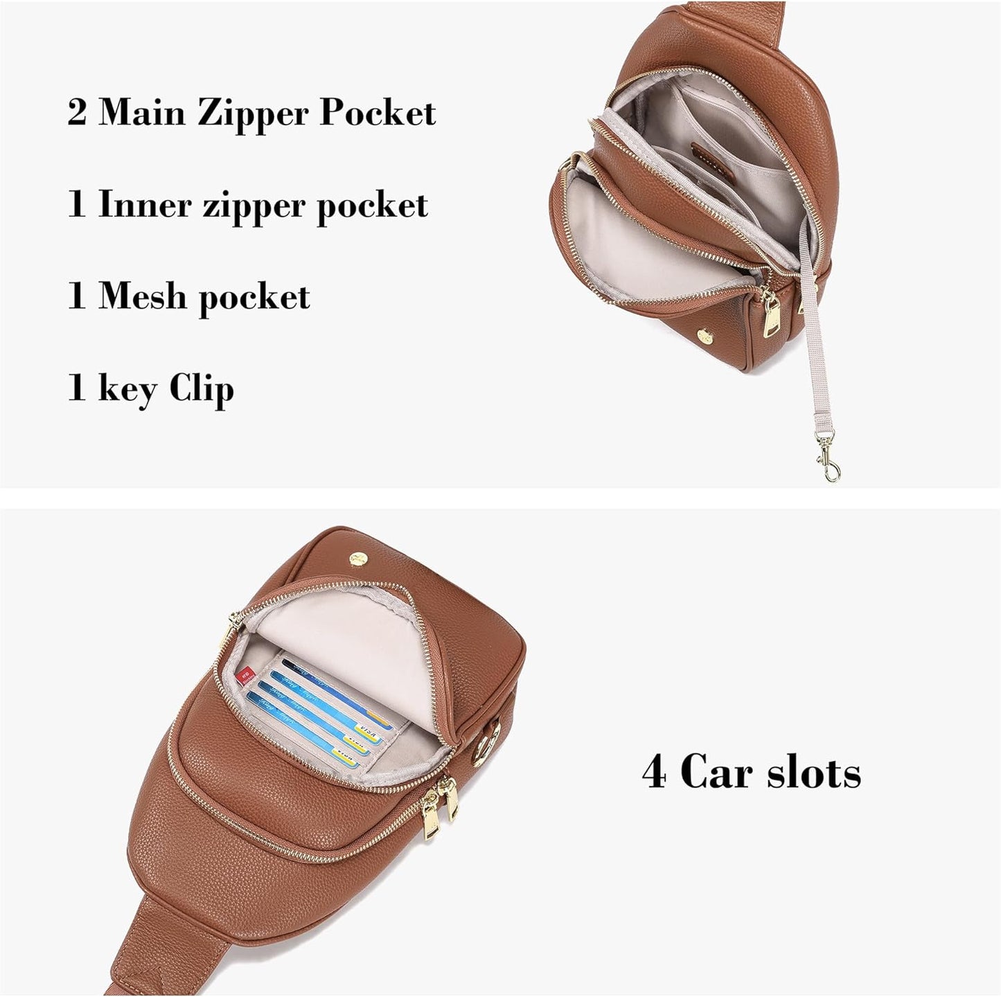 INICAT Crossbody Sling Bags Travel Cross Body Purses Faux Leather Fanny Packs Chest Bag for Women