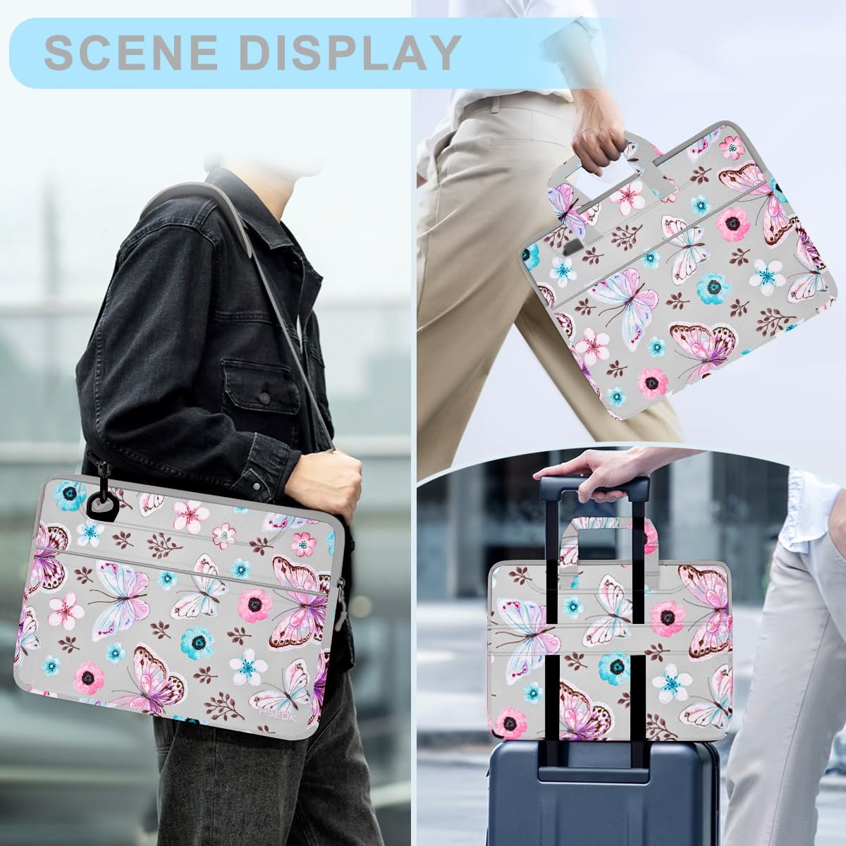 Laptop Case 15.6 inch Shoulder Bag, Durable Shockproof Protective Computer Carrying Briefcase with Multi-Pockets and Strap Compatible with Most 15.6 inch Notebooks,Butterfly