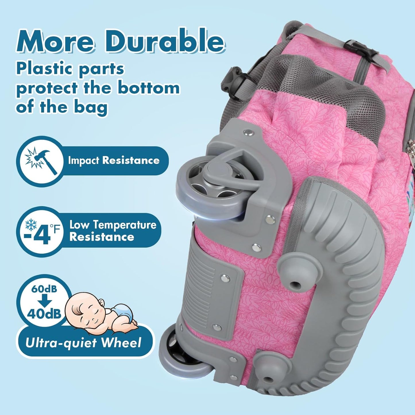 Tilami Rolling Backpack for Kids 18 Inch Wheeled Bookbag for Boys & Girls for School & Travel,Giraffe pink
