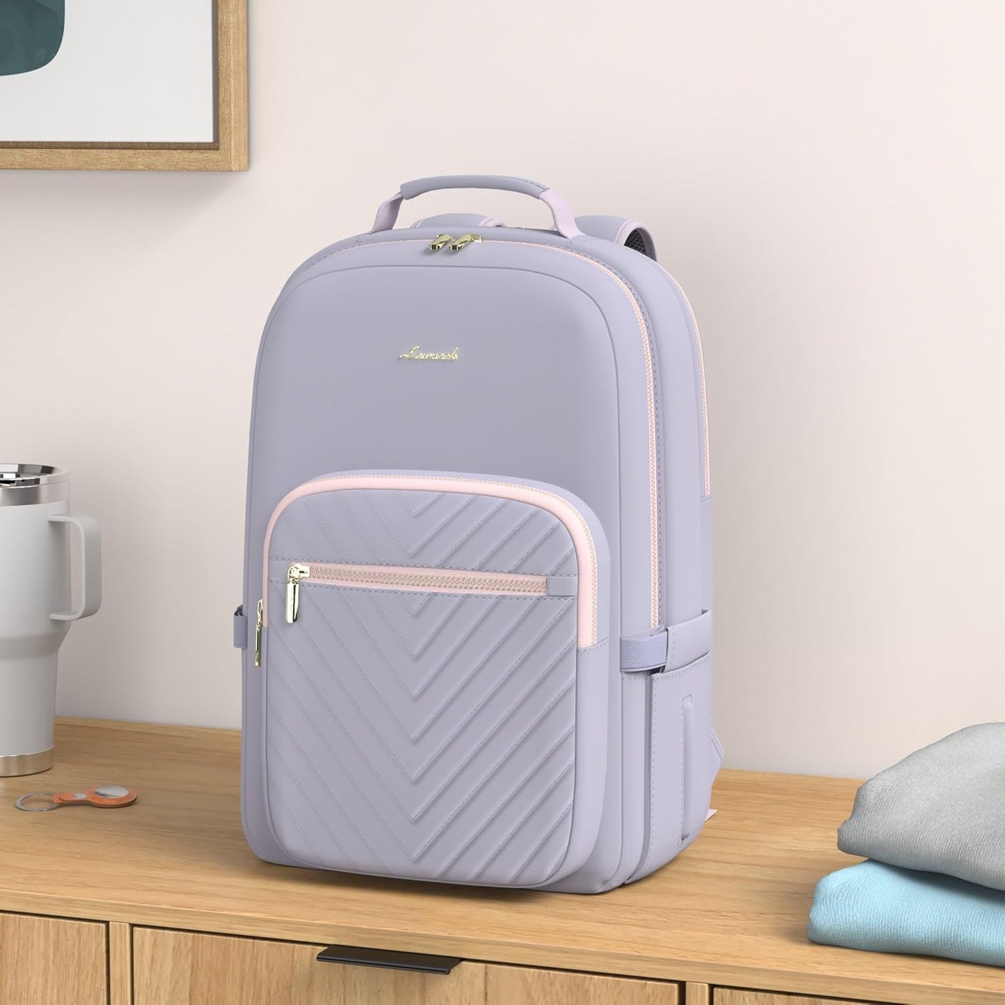 LOVEVOOK Laptop Backpack for Women 18.4 inch,Cute Womens Travel Backpack Purse,Professional Laptop Computer Bag,Waterproof Work Business College Teacher Bags Carry on Backpack with USB Port,Grey Pink