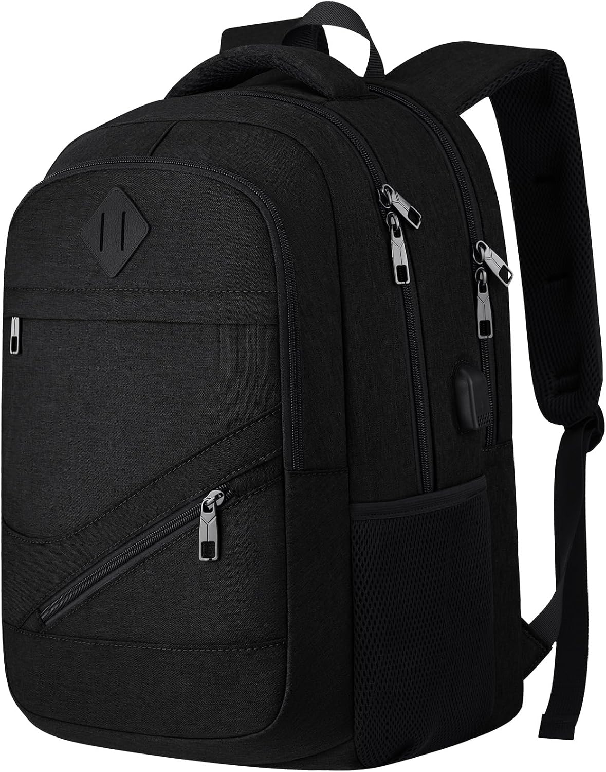 School Laptop Backpack for Women Men: 17.3 Inch College High School Backpacks with USB Charging Port Waterproof Travel Back Pack with Anti-theft Pockets Casual Work Daypack for Boys Students (Black)