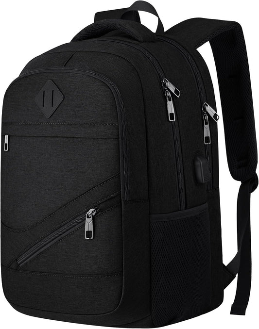 School Laptop Backpack for Women Men: 15.6 Inch College High School Backpacks with USB Charging Port Waterproof Travel Back Pack with Anti-theft Pockets Casual Work Daypack for Boys Students (Black)