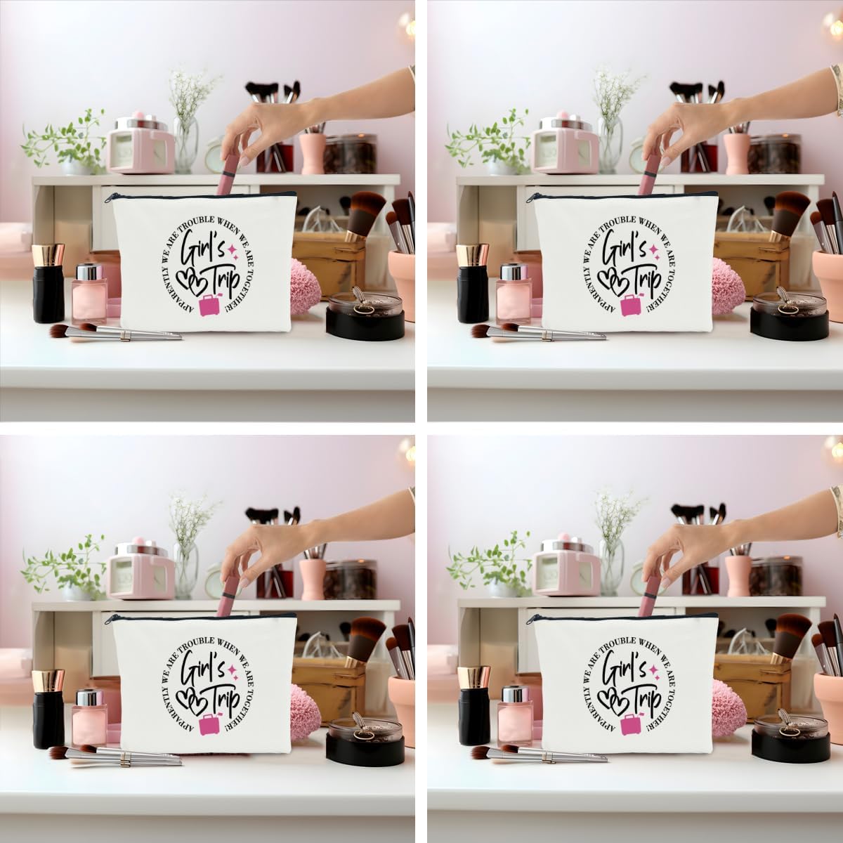 4 PCS Girls Weekend Gifts for Women, Friendship Makeup Bag, Bestie Favors for Trip, Sister Bachelorette Party Vacation Christmas