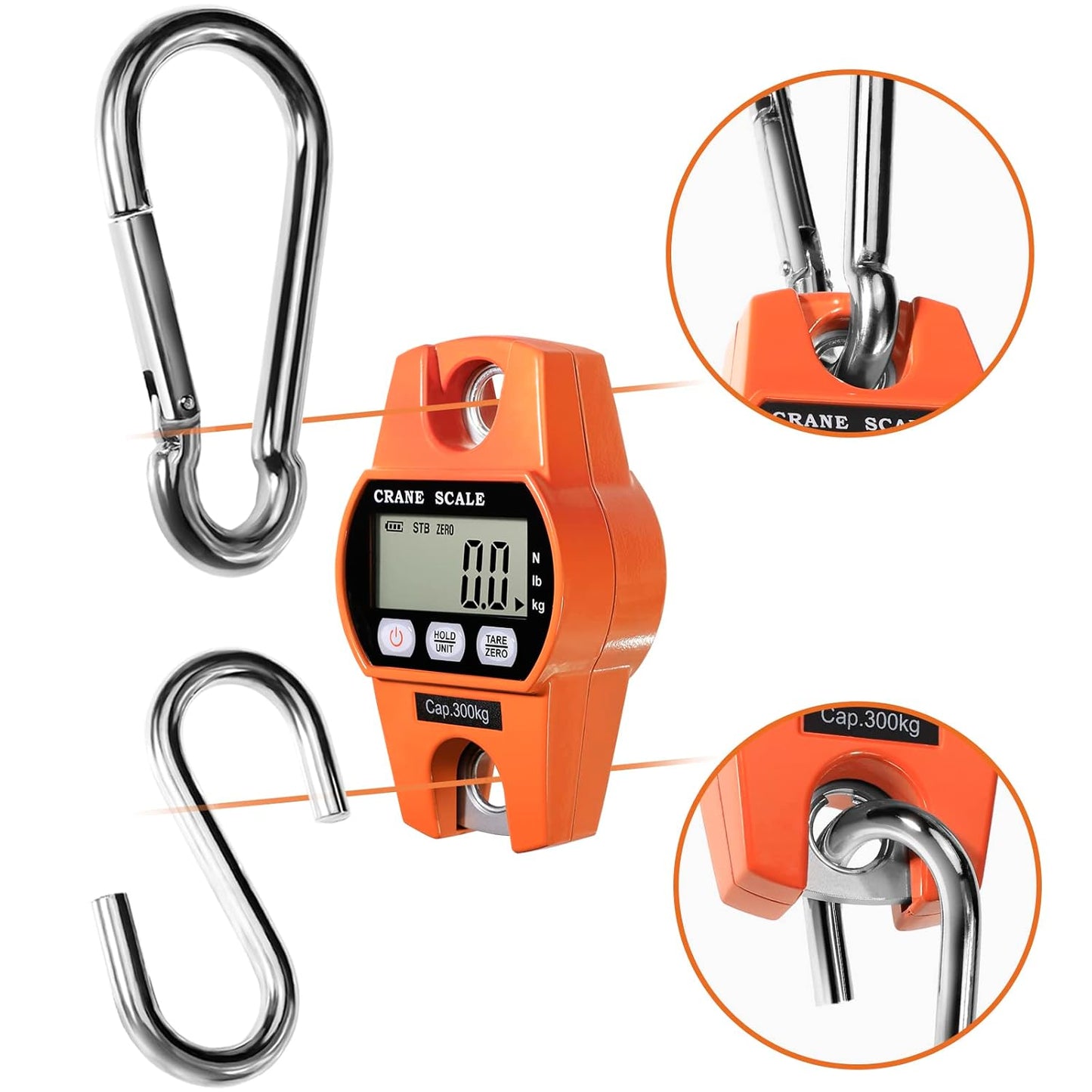 Digital Hanging Scale 660 Lb 300 Kg Hanging Digital Scale, Handheld Mini Crane Scale with Hooks for Farm Hunting Fishing Outdoor