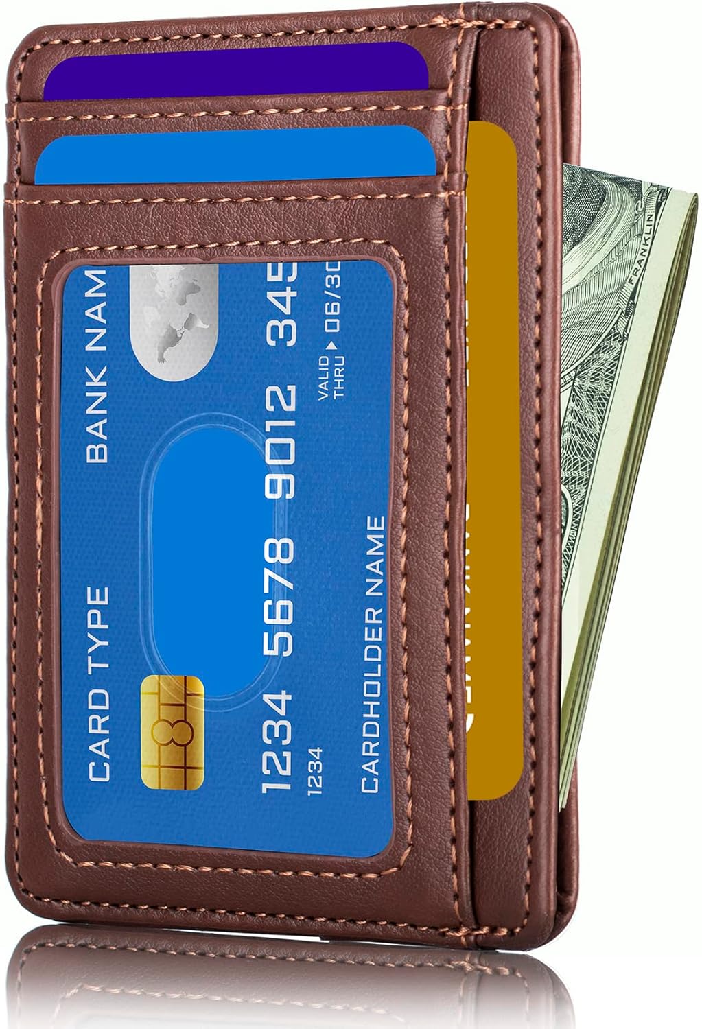 TOURSUIT Travel Minimalist Slim Front Pocket Wallet for Men Women, RFID Blocking Credit Card Holder Case (Coffee)