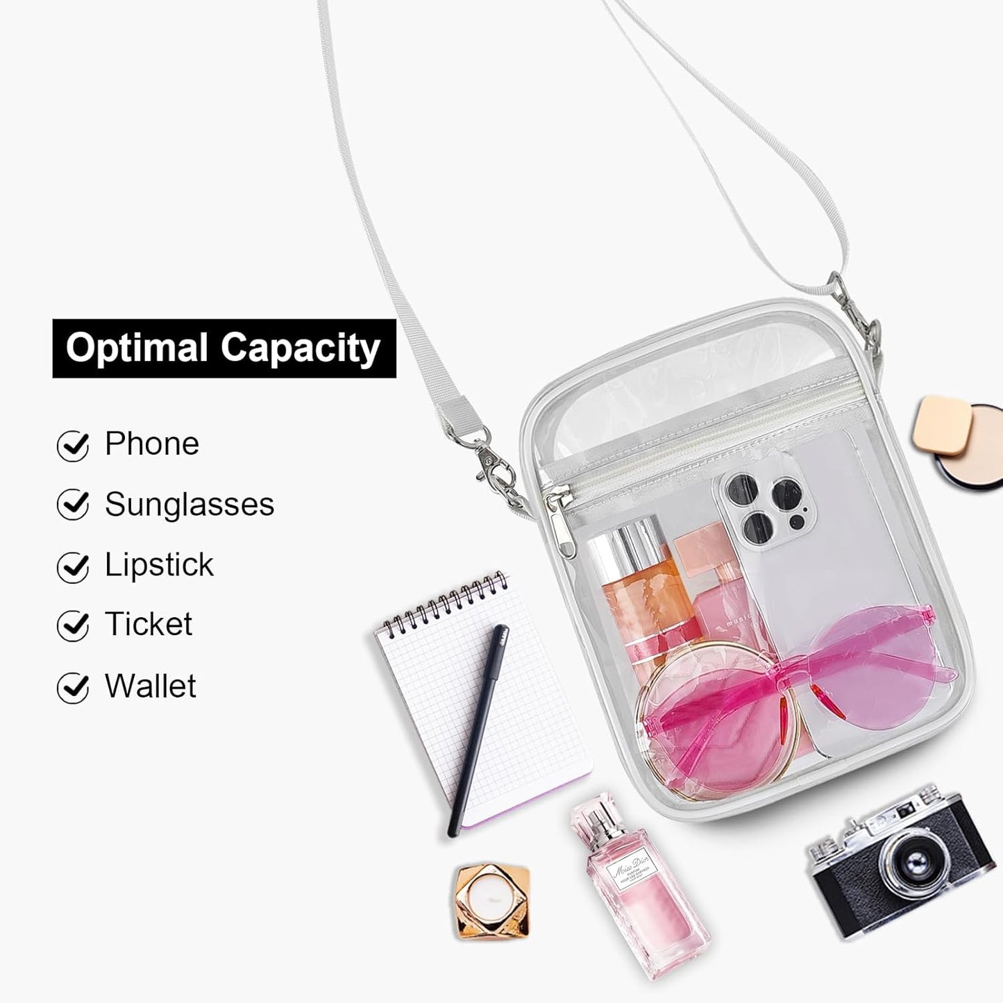 USPECLARE Clear Purse Stadium Transparent Messenger Bag Stadium Approved for Men and Women Clear CrossBody Bag