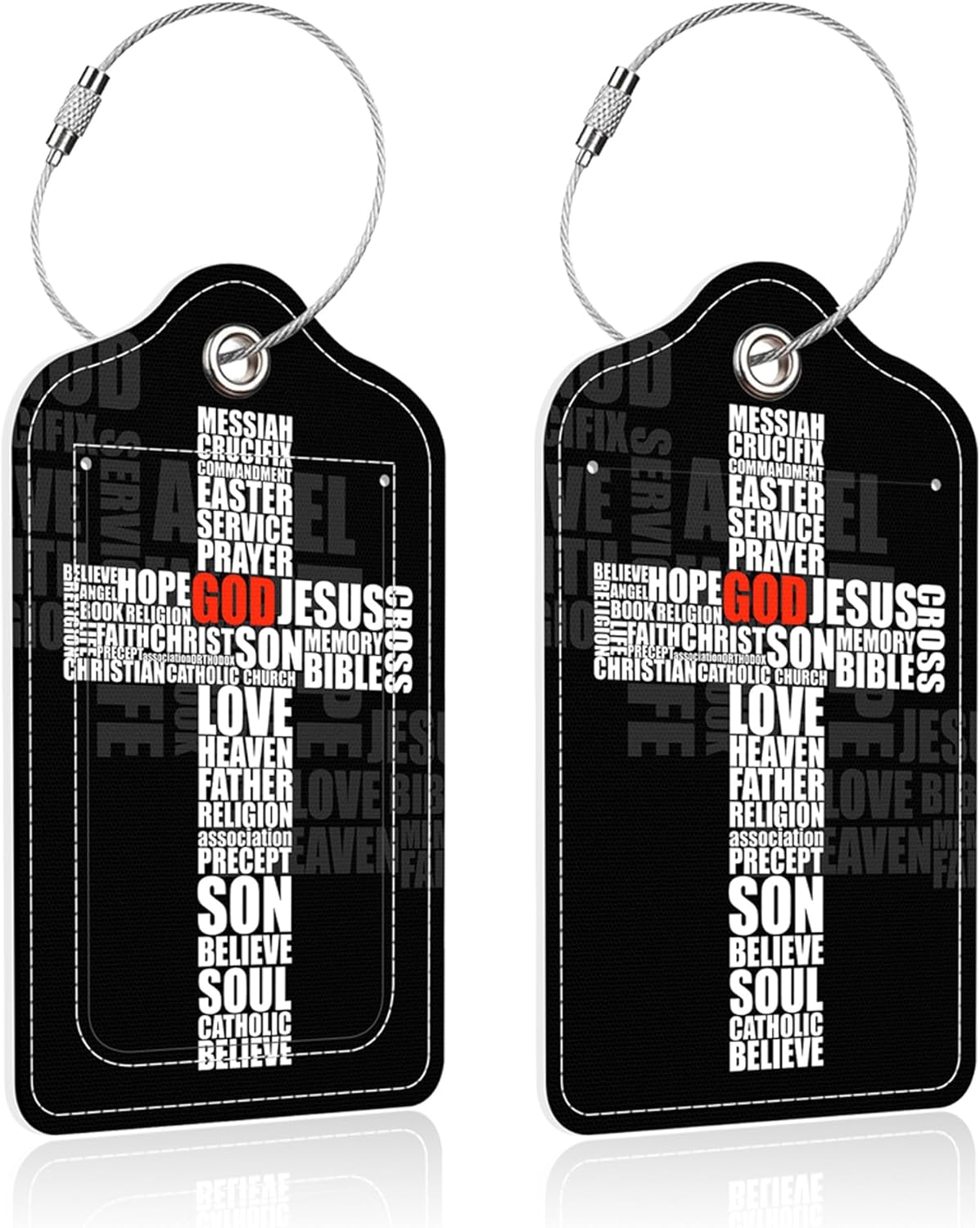2 Pack Luggage Tag for Suitcase,Cross PU Leather Suitcase Tags Identifiers with Privacy Name Address Labels and Steel Loop for Women Men Travel
