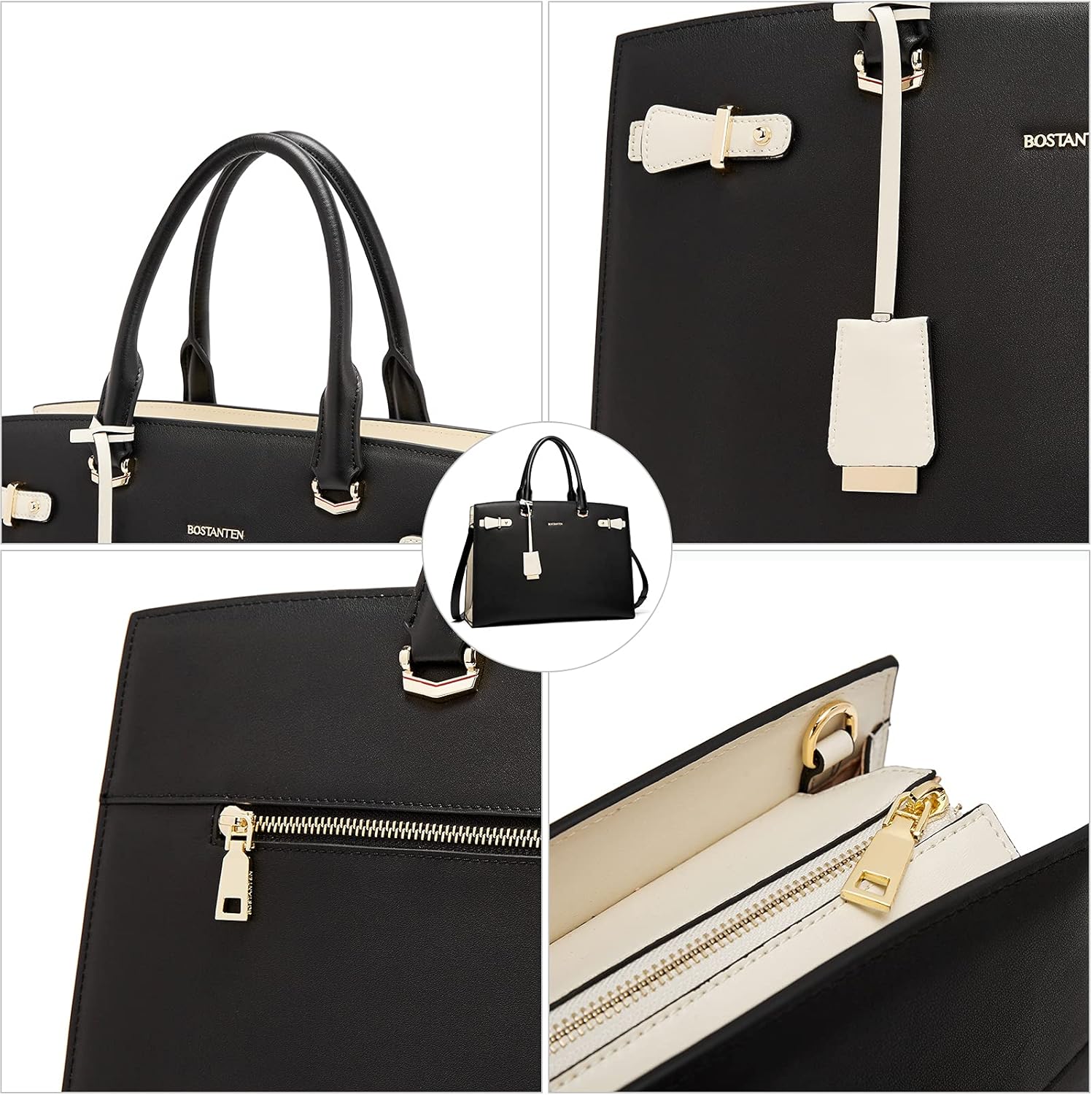 BOSTANTEN Briefcase for Women 15.6 Inch Genuine Leather Laptop Briefcase Shoulder Work Tote Bag