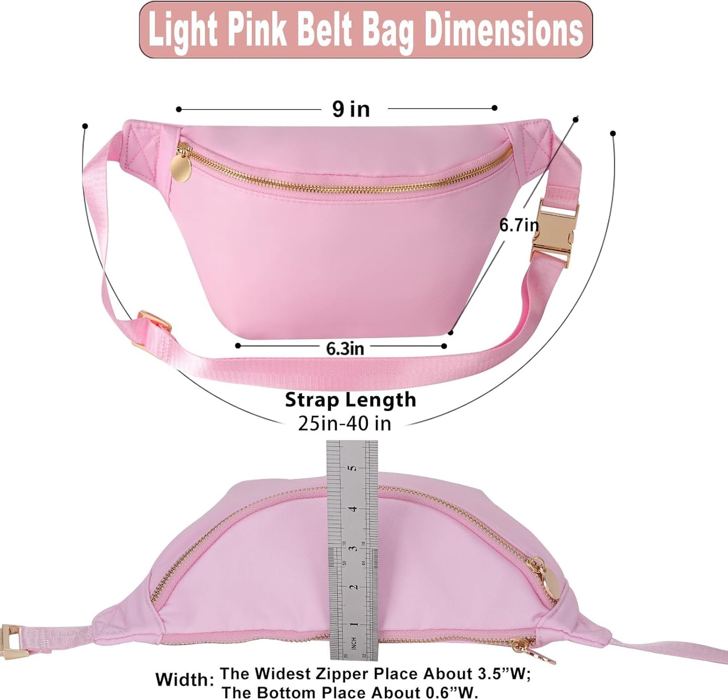 Fanny Pack Travel Belt Bag Stadium Sling Bags Approved Water-resistant Nylon Crossbody Bags for Women (Light Pink)