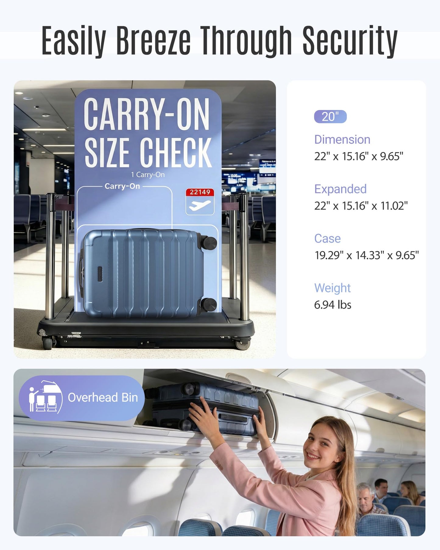 LIGHT FLIGHT Carry On Luggage 22x14x9 Airline Approved Suitcase,Royal Blue